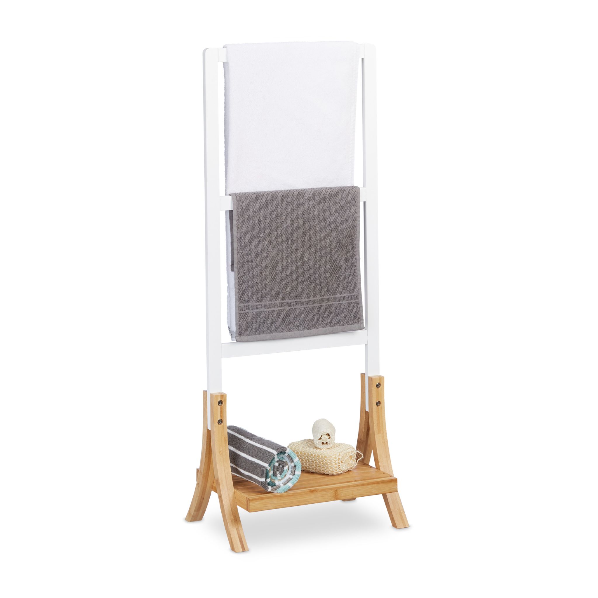 Handtuchhalter stehend dreiarmig Weiss-Hellbraun