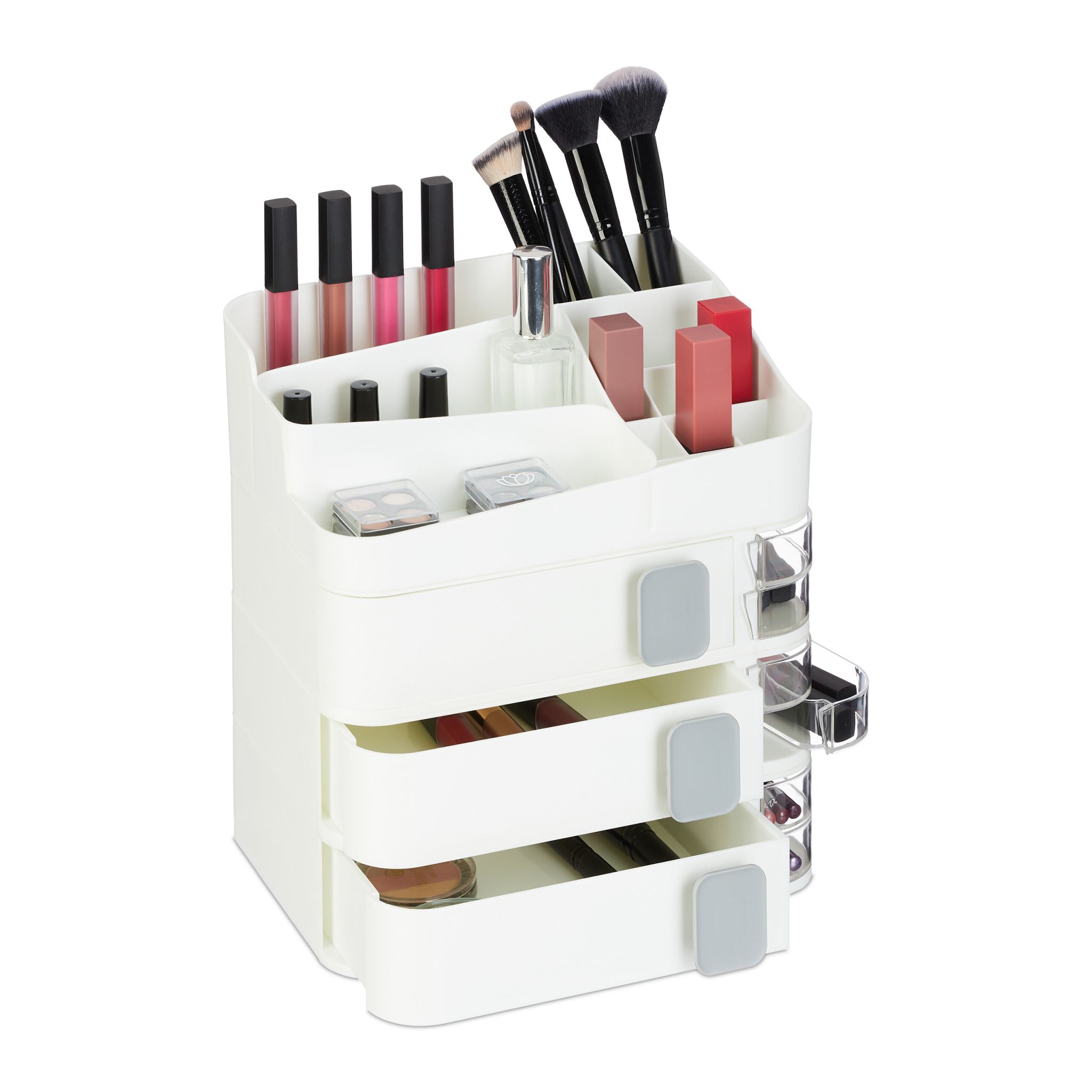 Make Up Organizer mit Schubladen Weiss-Transparent-Grau