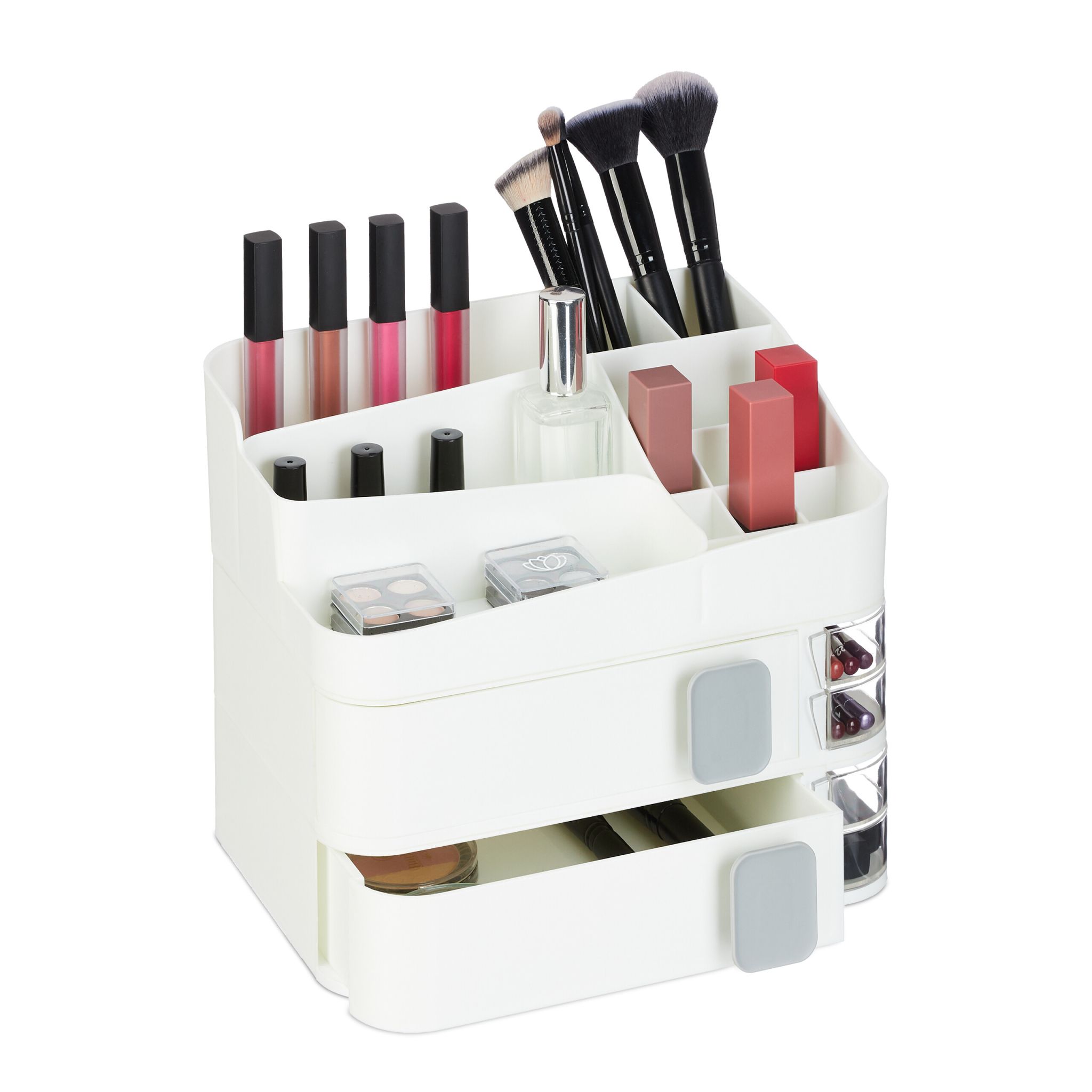 Make Up Organizer mit Schubladen Weiss-Transparent-Grau