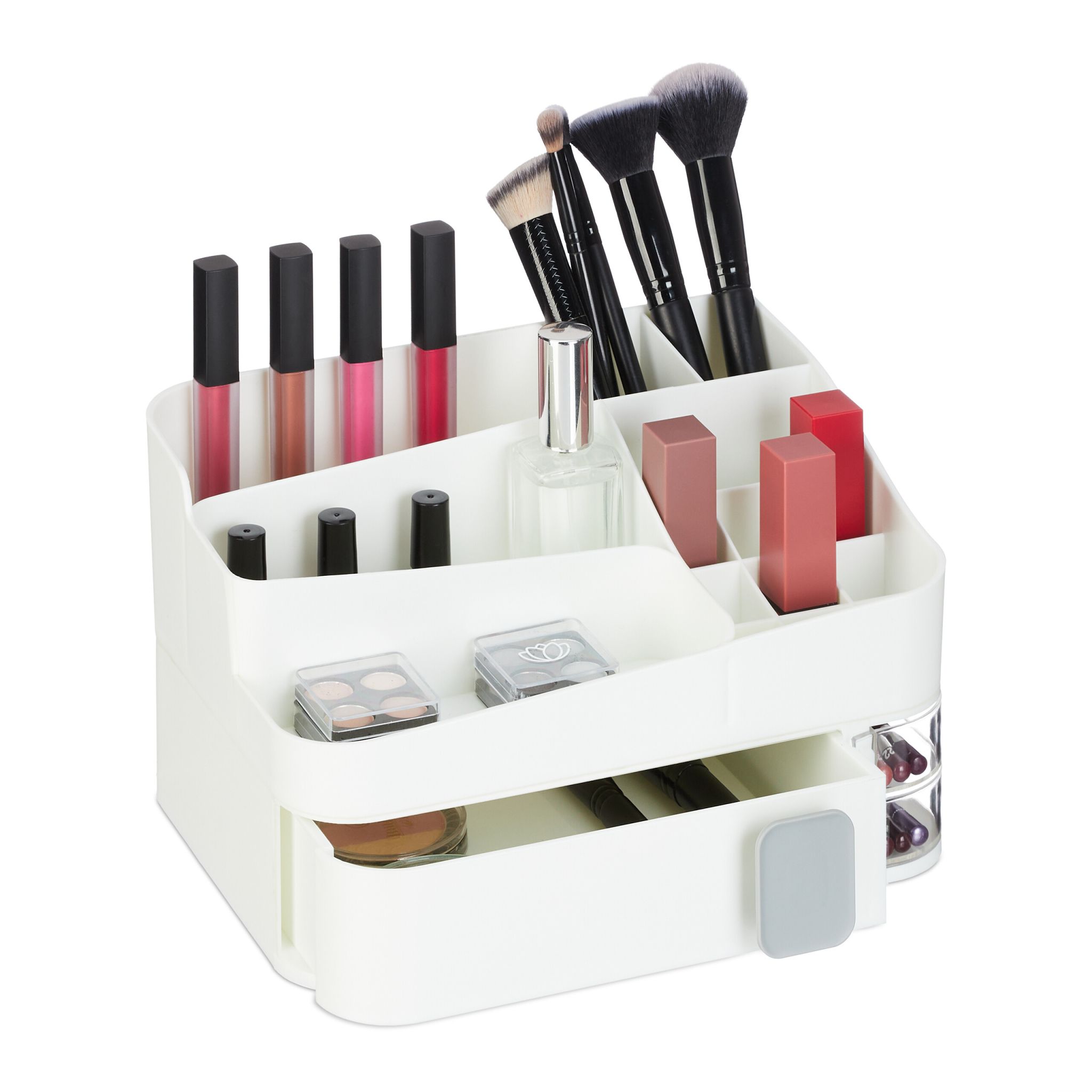 Make Up Organizer mit Schublade Weiss-Transparent-Grau