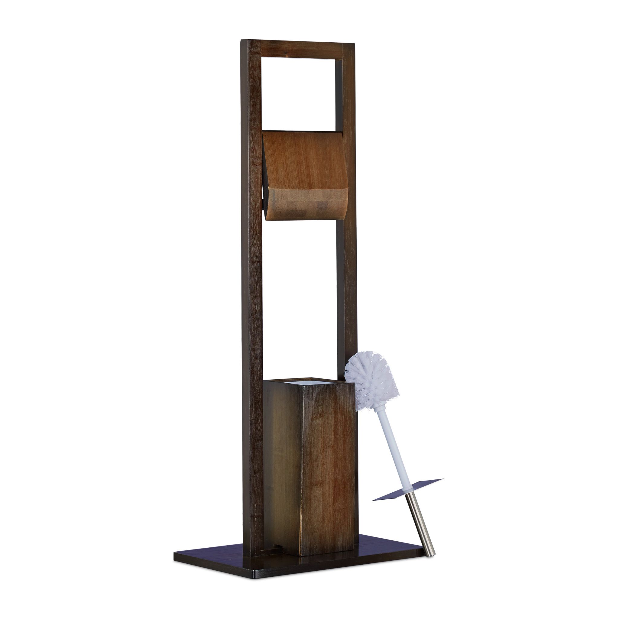 WC Garnitur Bambus Weiss-Dunkelbraun-Silber
