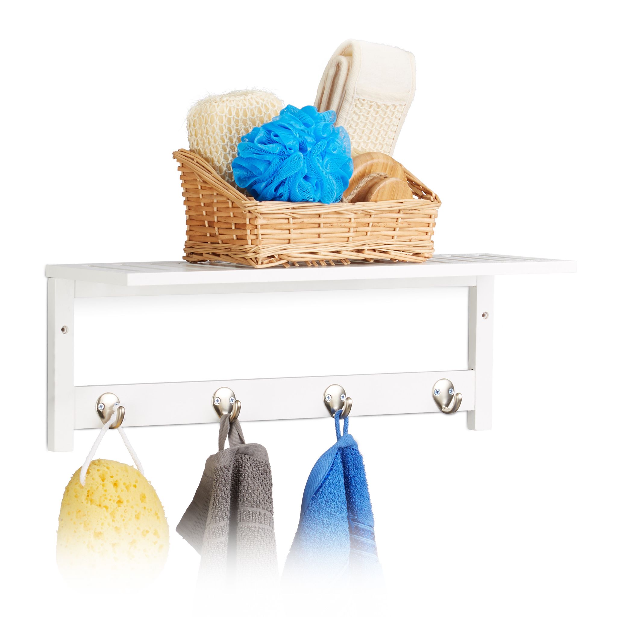 Wandregal mit 4 Haken Weiss-Silber