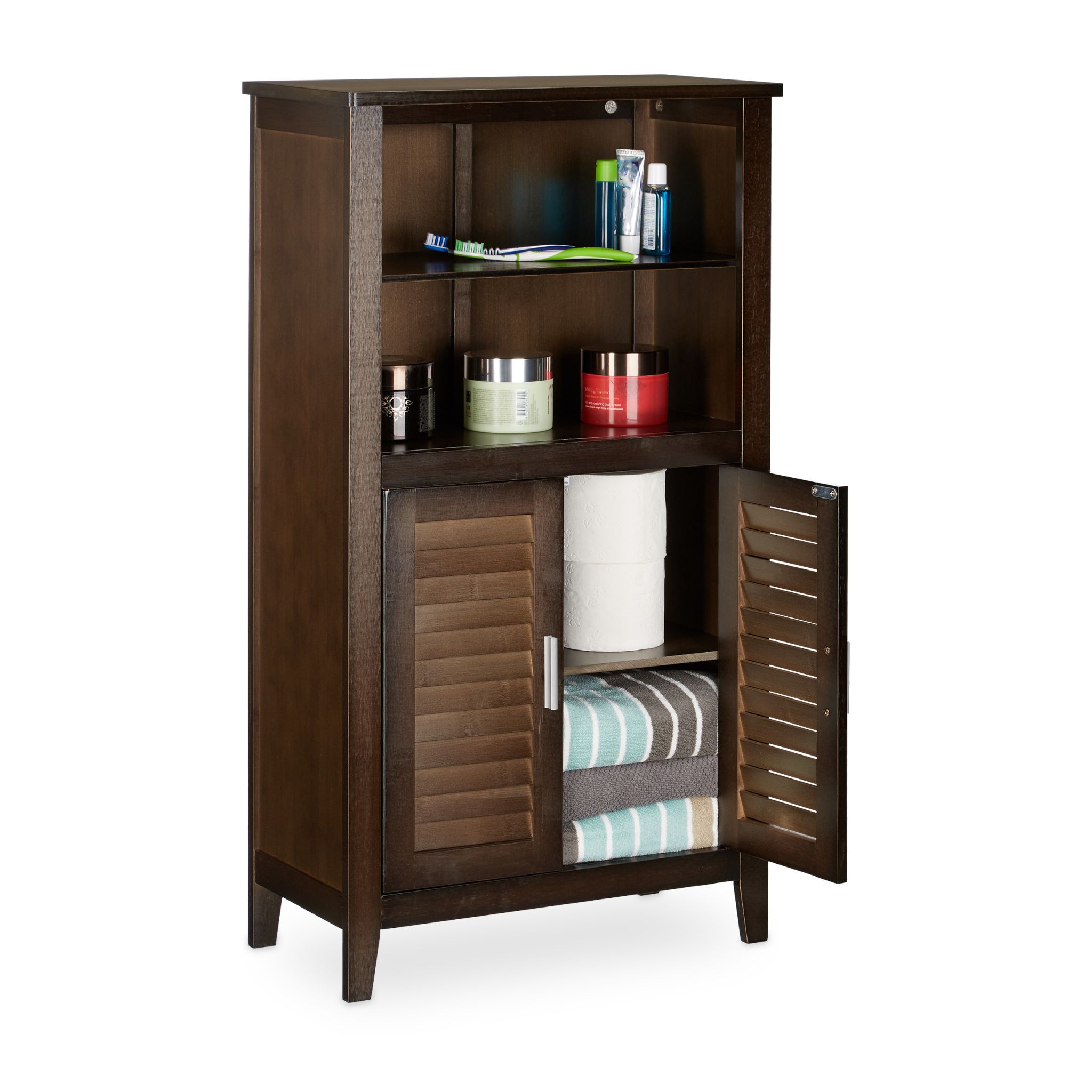 Badezimmerschrank dunkelbraun LAMELL Dunkelbraun-Silber