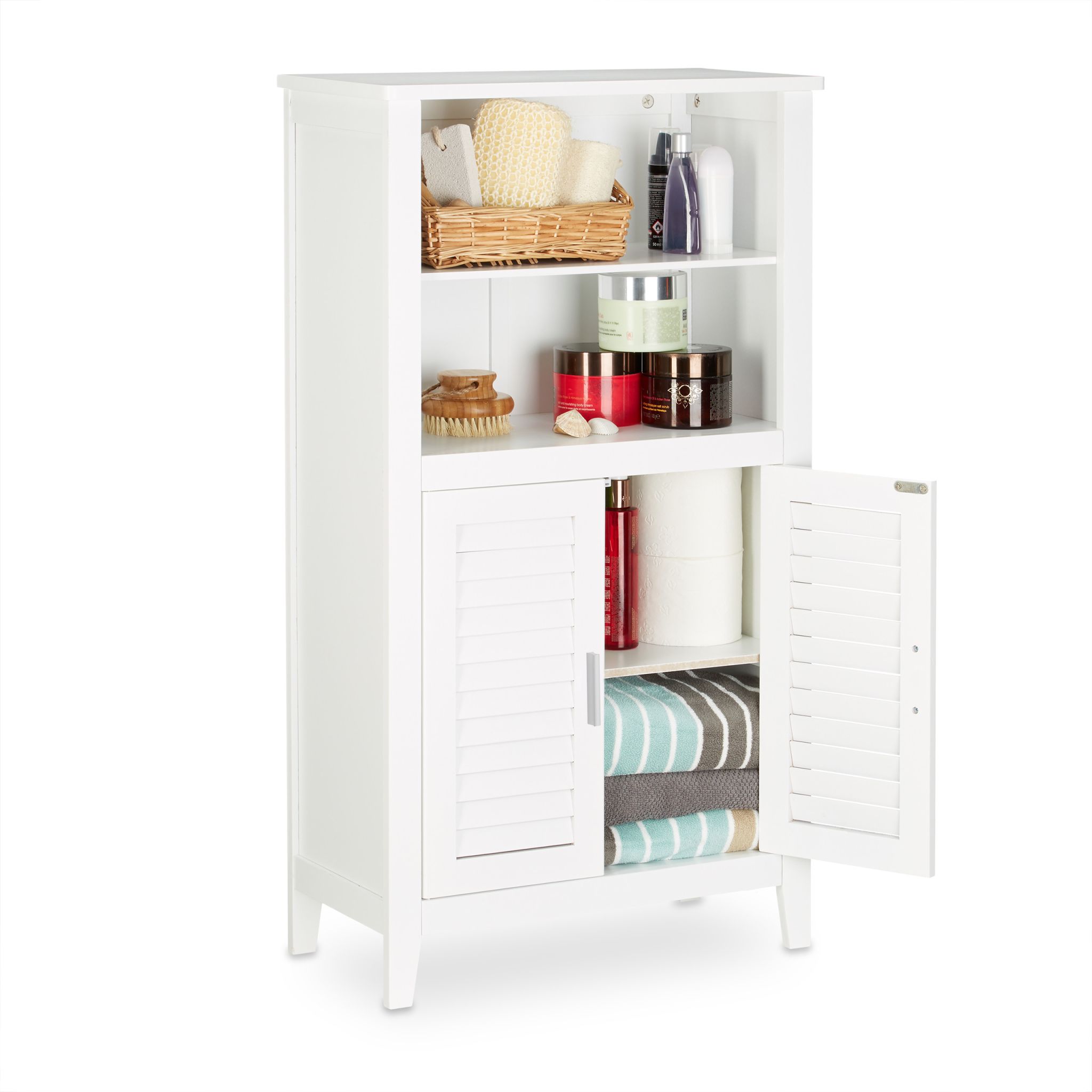 Badezimmerschrank weiss LAMELL Weiss-Silber
