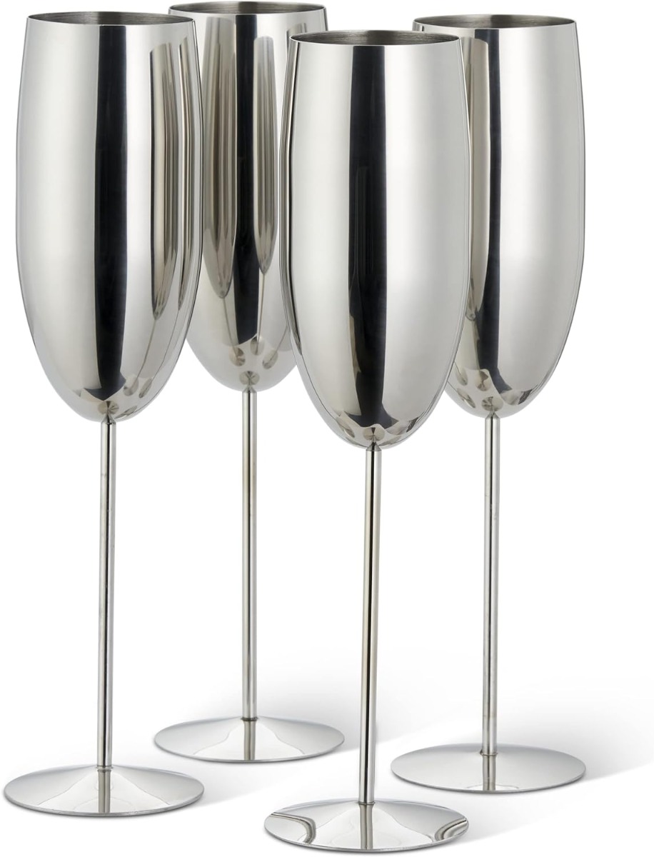 Edelstahl Sektgläser Flute Silber 4er-Set