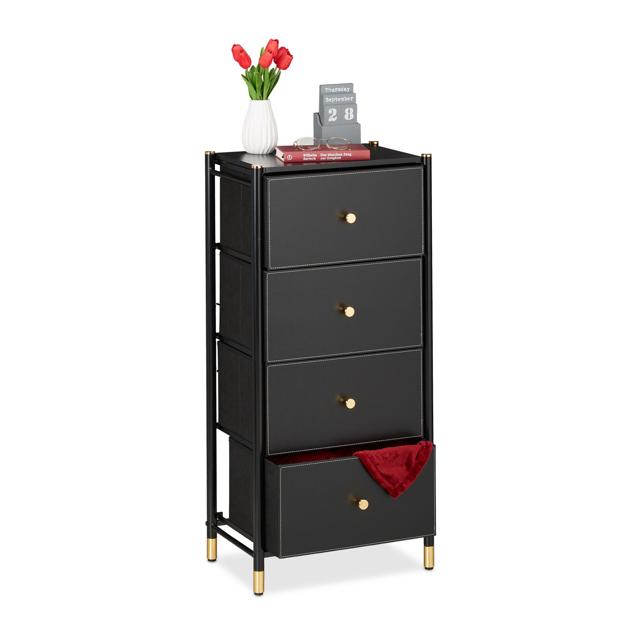 Kommode mit 4 Schubladen Gold-Schwarz