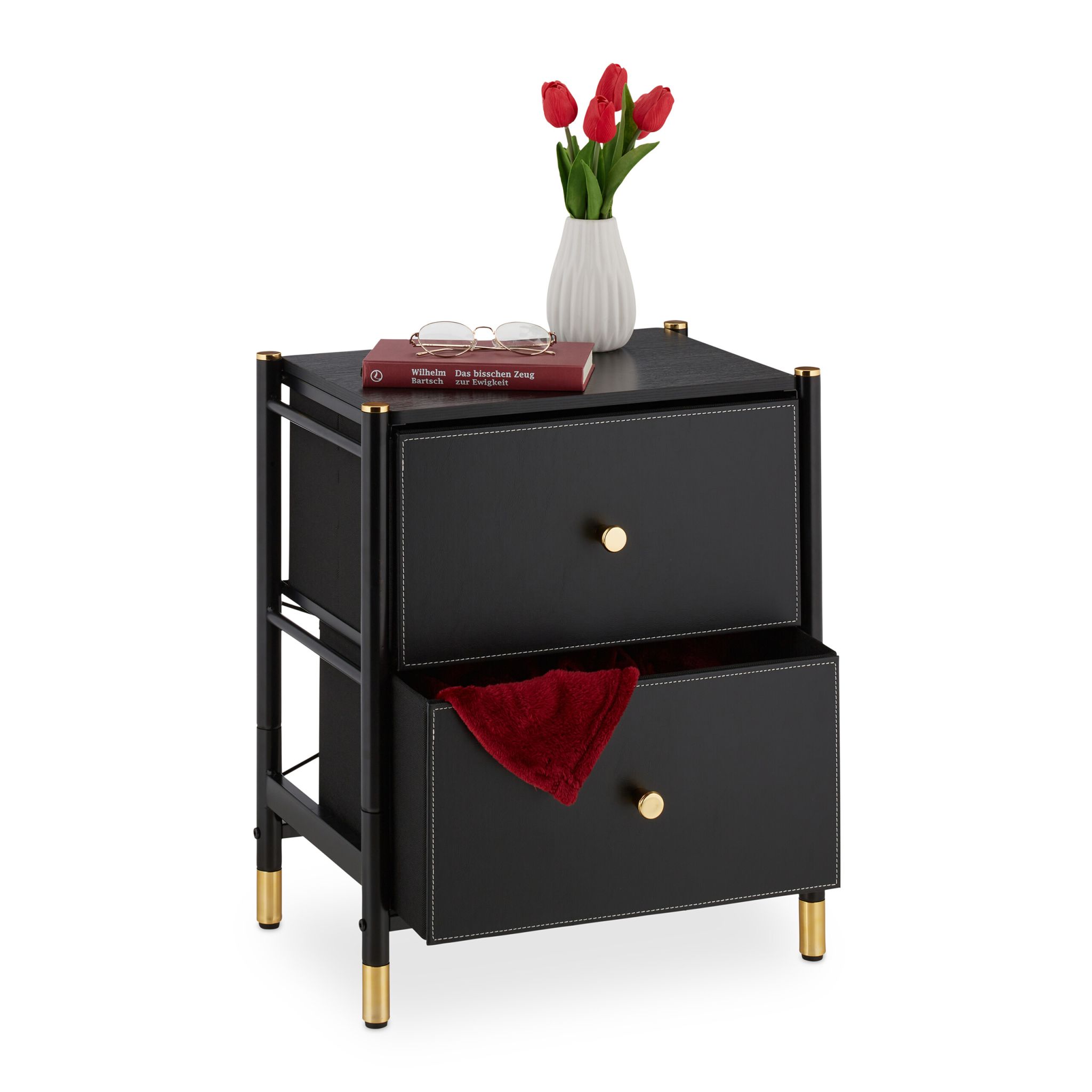 Beistellschrank mit 2 Schubladen Gold-Schwarz