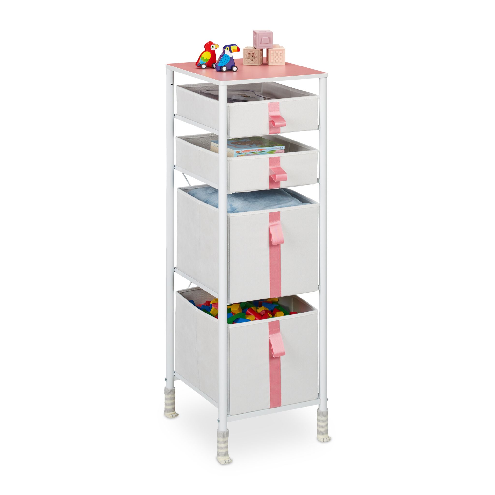 Kommode für Kinder 4 Schubladen Weiss-Creme-Rosa