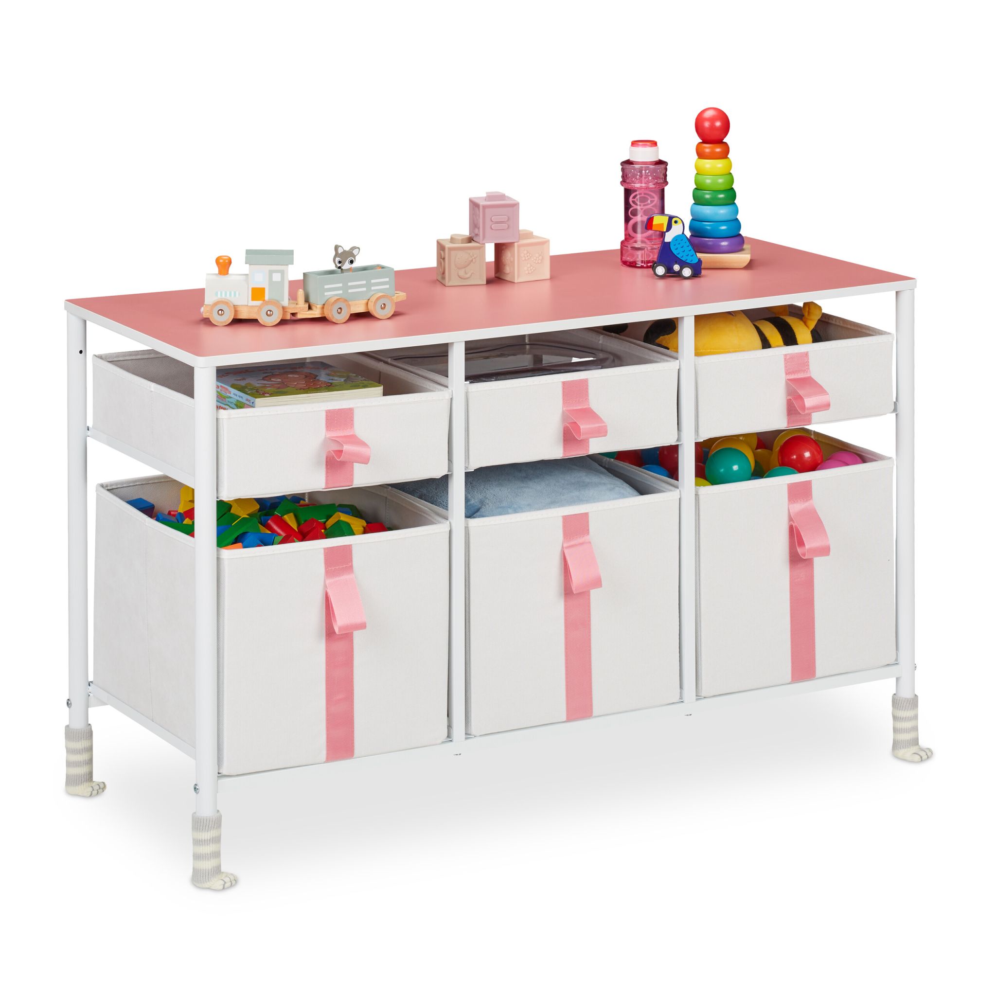 Kommode für Kinder 6 Schubladen Weiss-Creme-Rosa