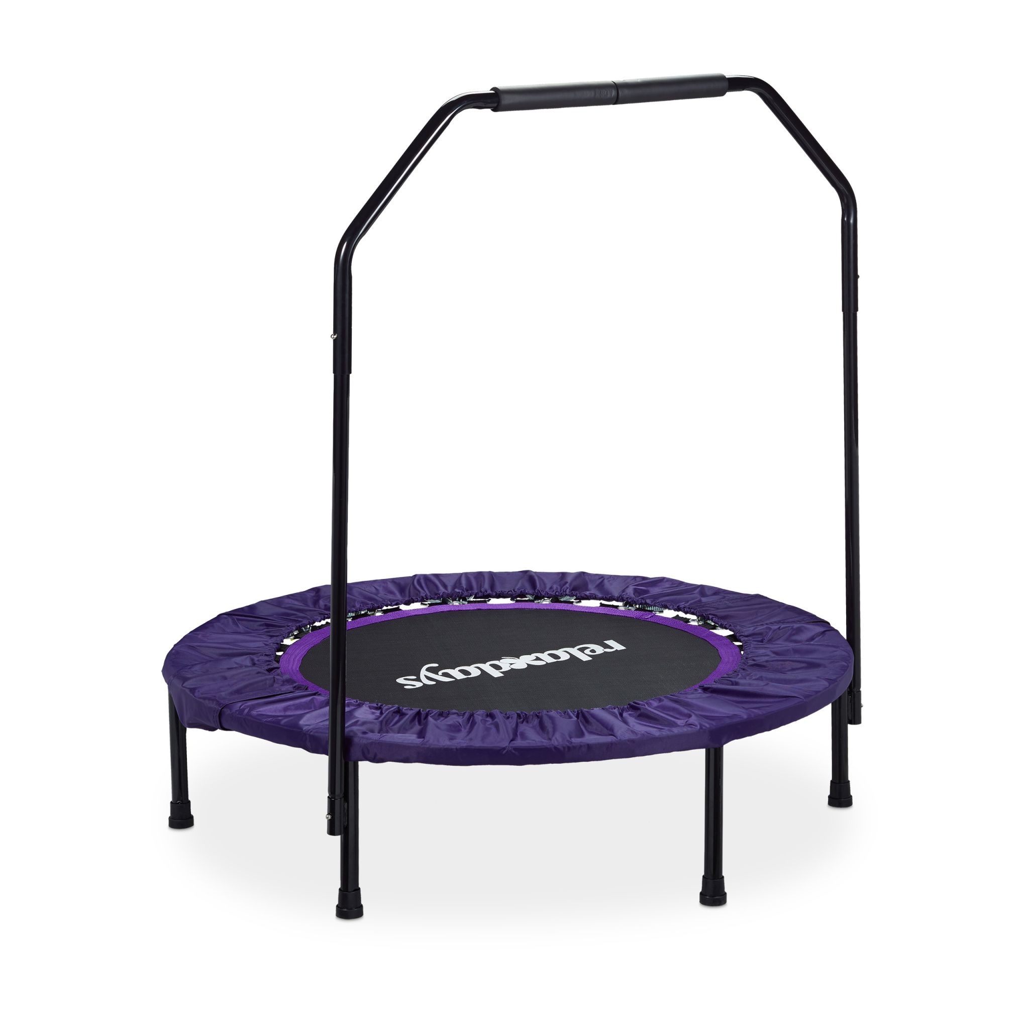 Trampolin faltbar mit Haltestange Weiss-Lila-Schwarz