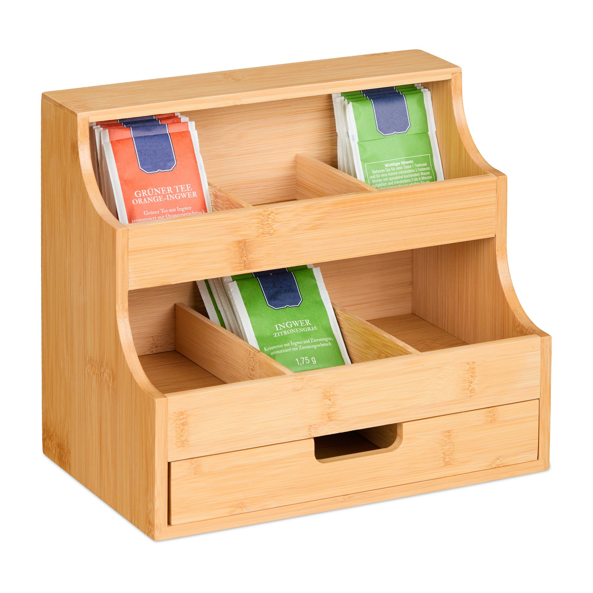 Tee Organizer mit Schublade 9 Fächer Hellbraun