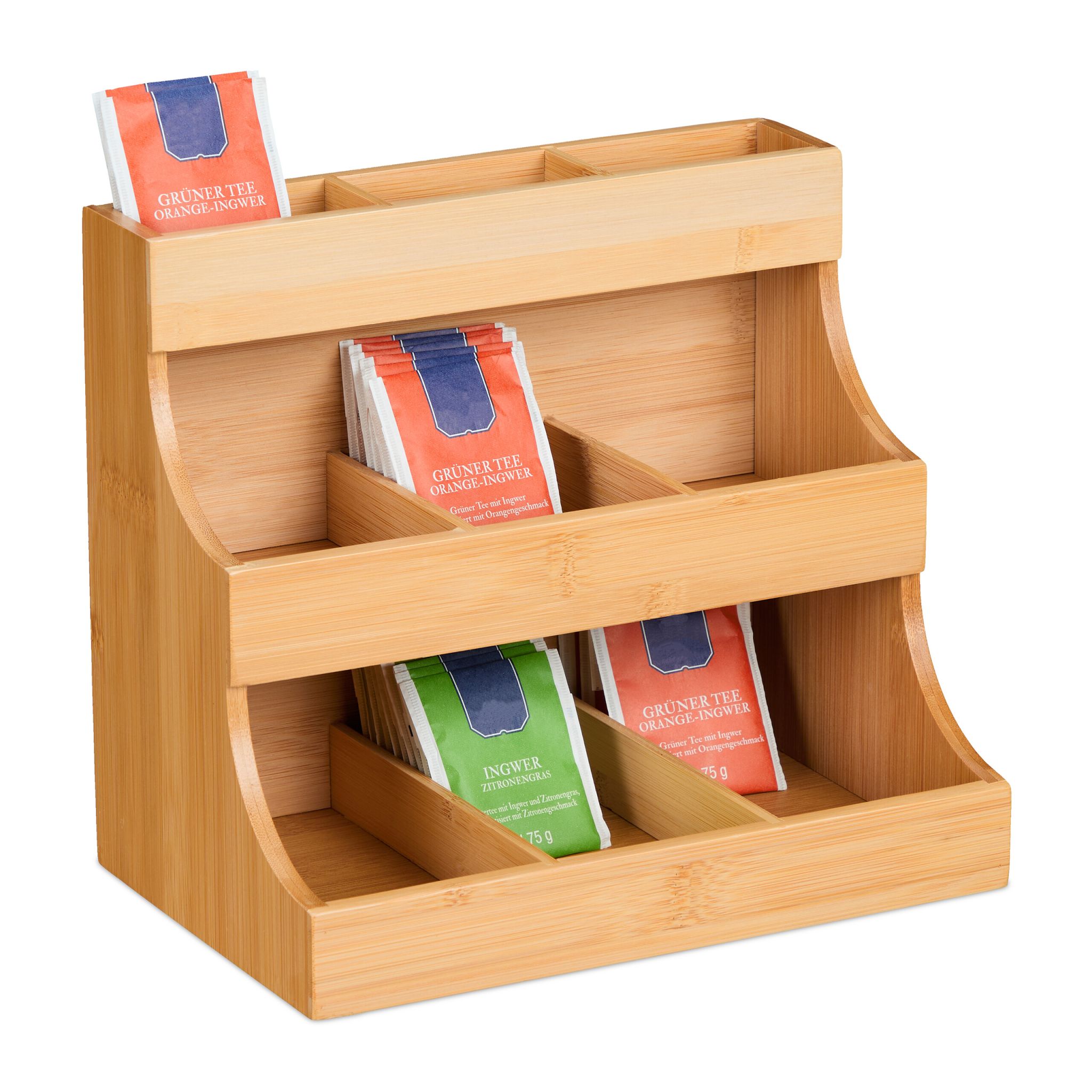 Tee Organizer 9 Fächer Bambus Hellbraun