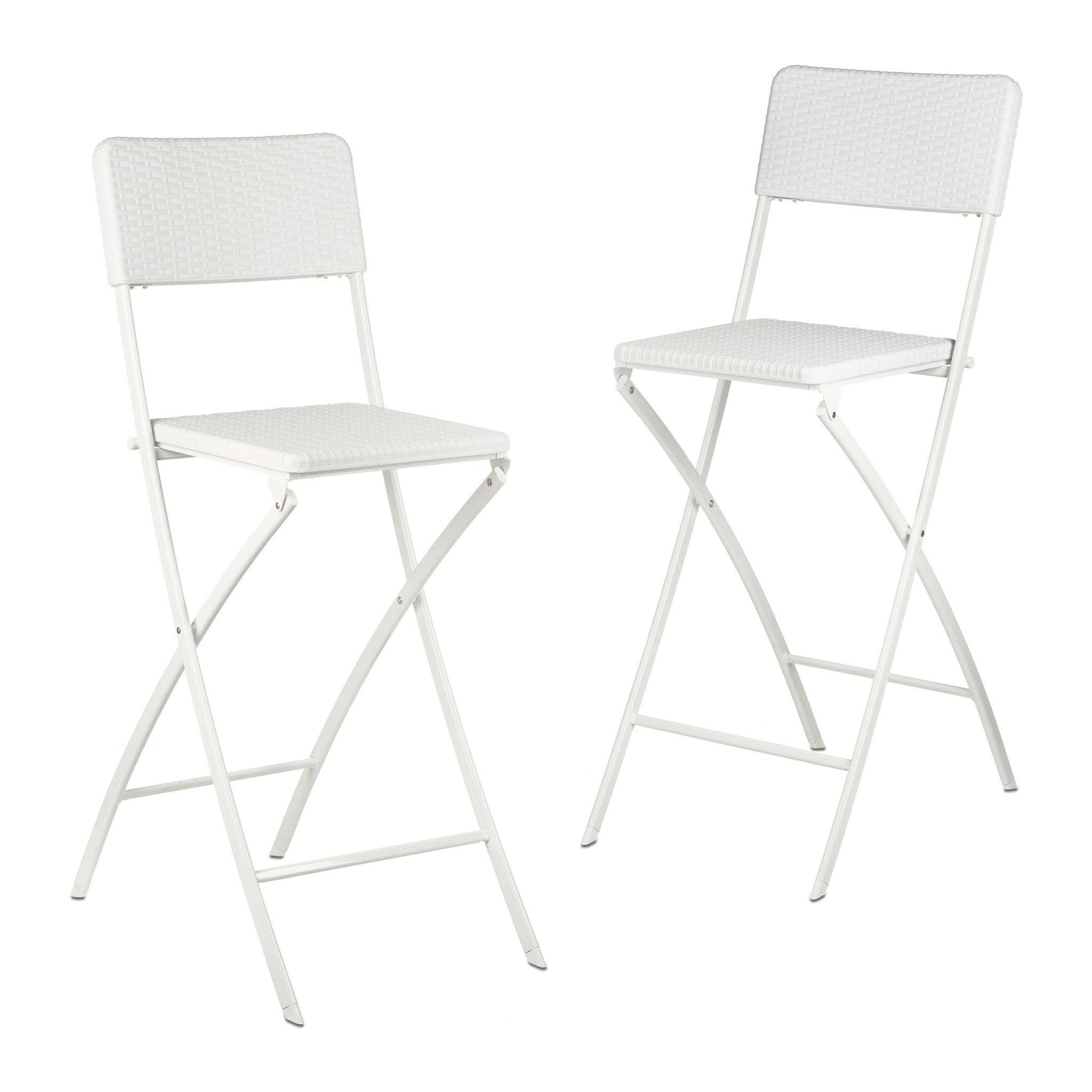 Barhocker Rattan 2er-Set Weiss