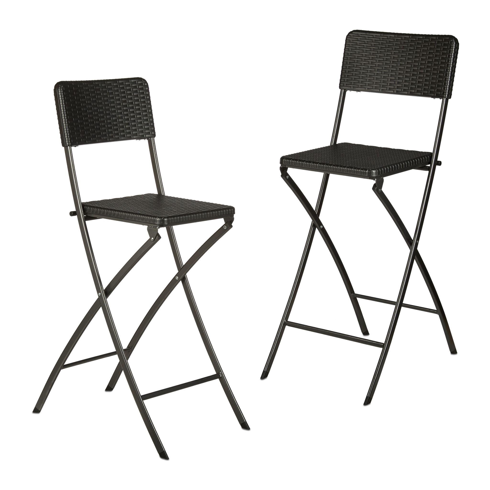 Barhocker Rattan 2er-Set Schwarz