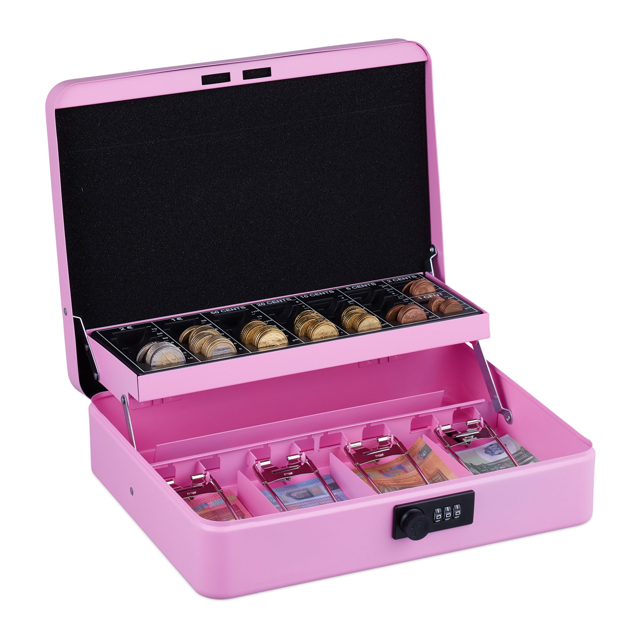 Geldkassette Zahlenkombination Euro Rosa-Schwarz-Silber