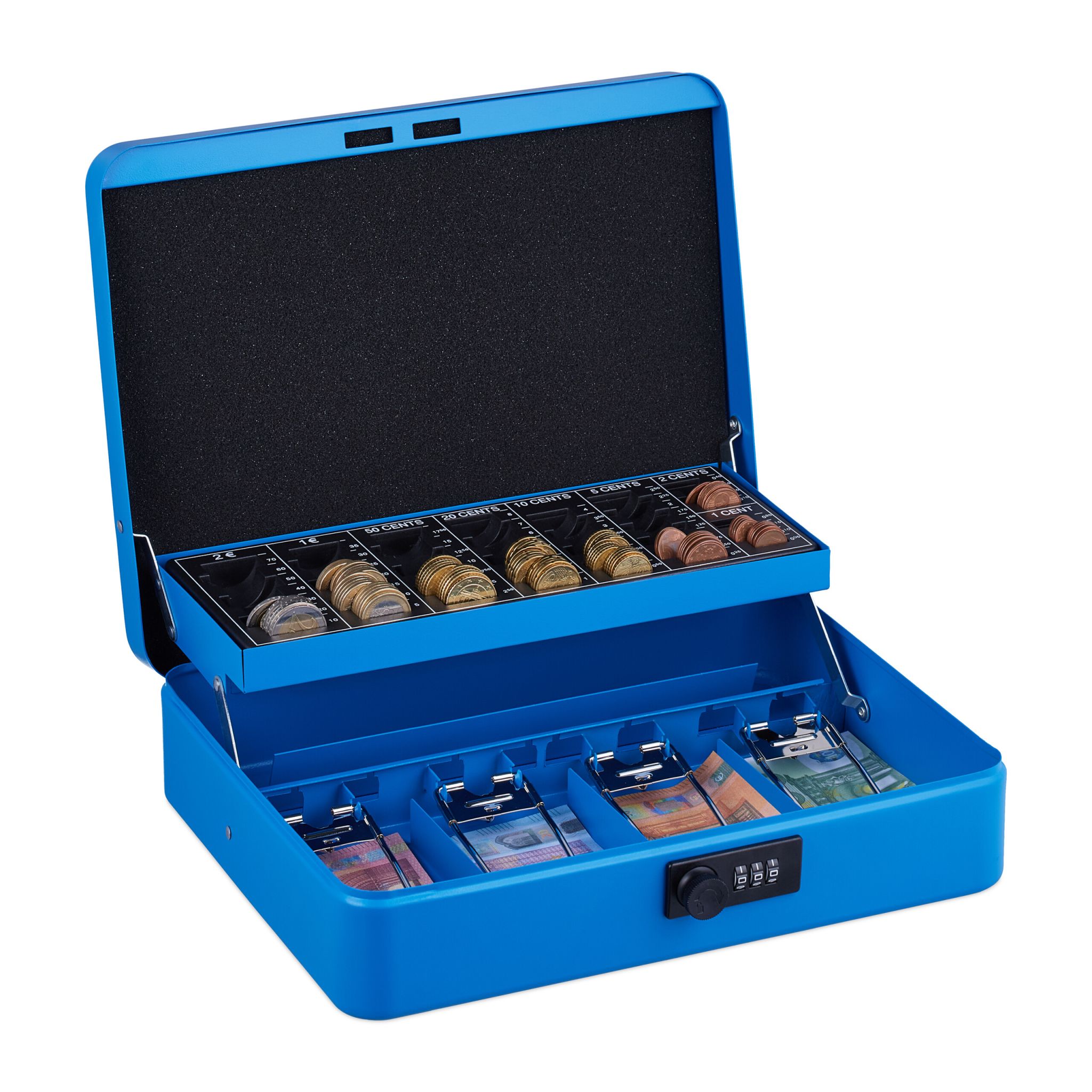 Geldkassette Zahlenkombination Euro Blau-Schwarz-Silber