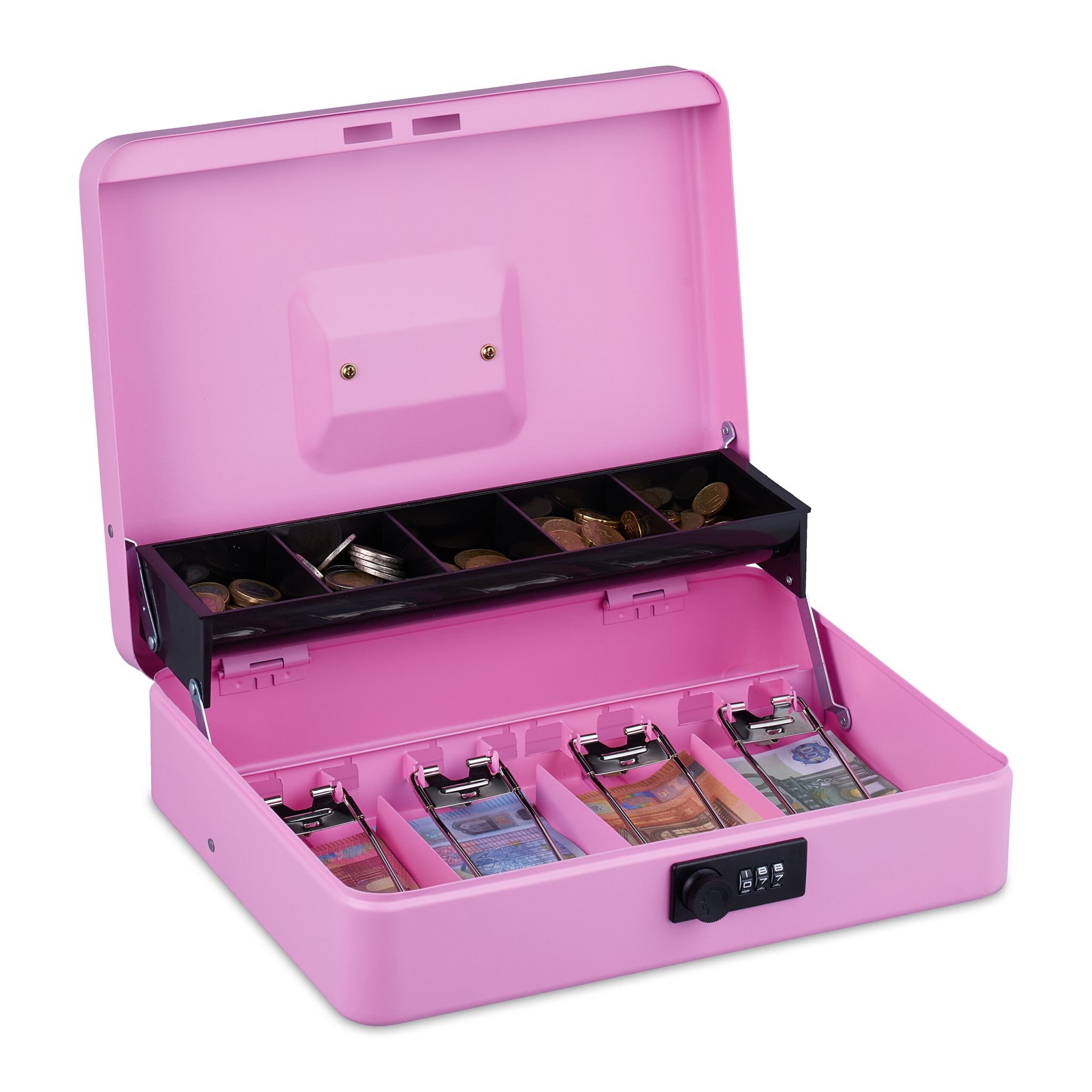 Geldkassette mit Zahlenkombination Rosa-Schwarz-Silber