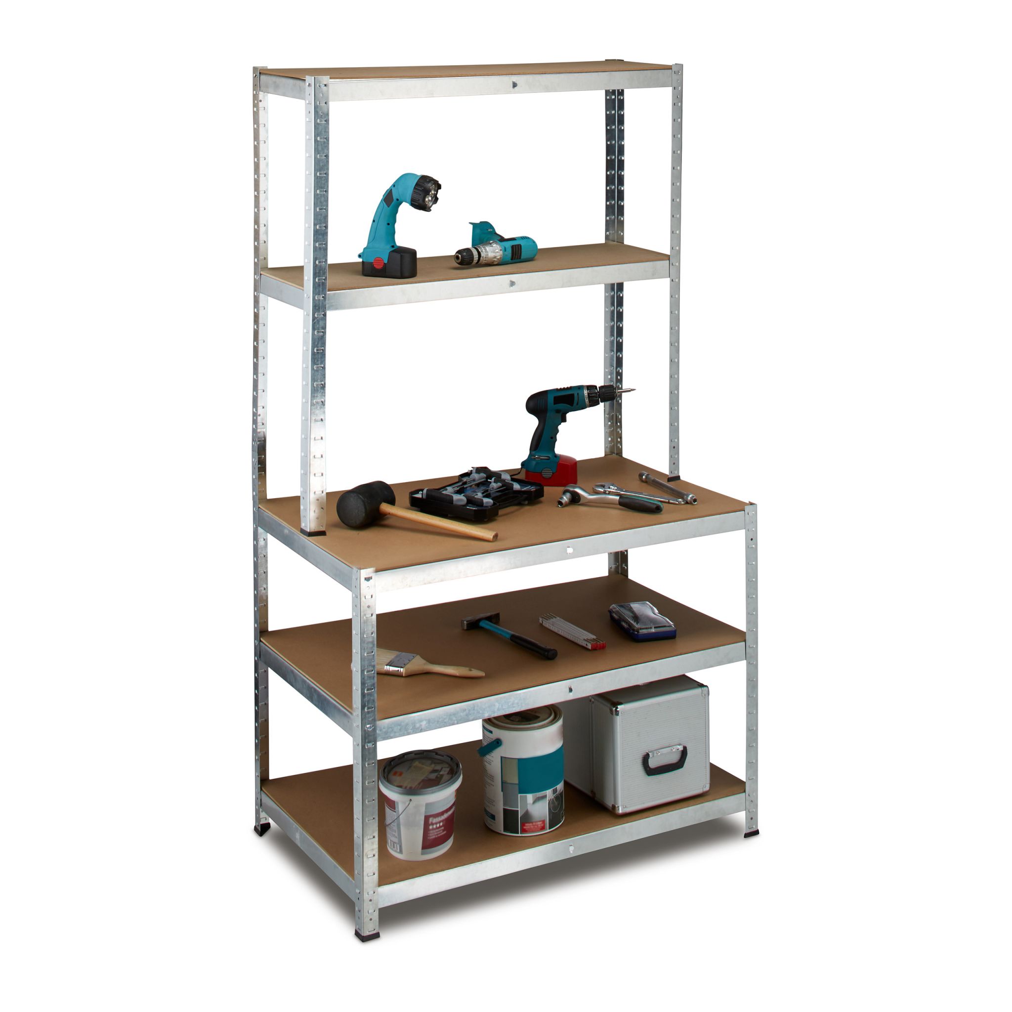Schwerlastregal mit Werkbank Braun-Silber