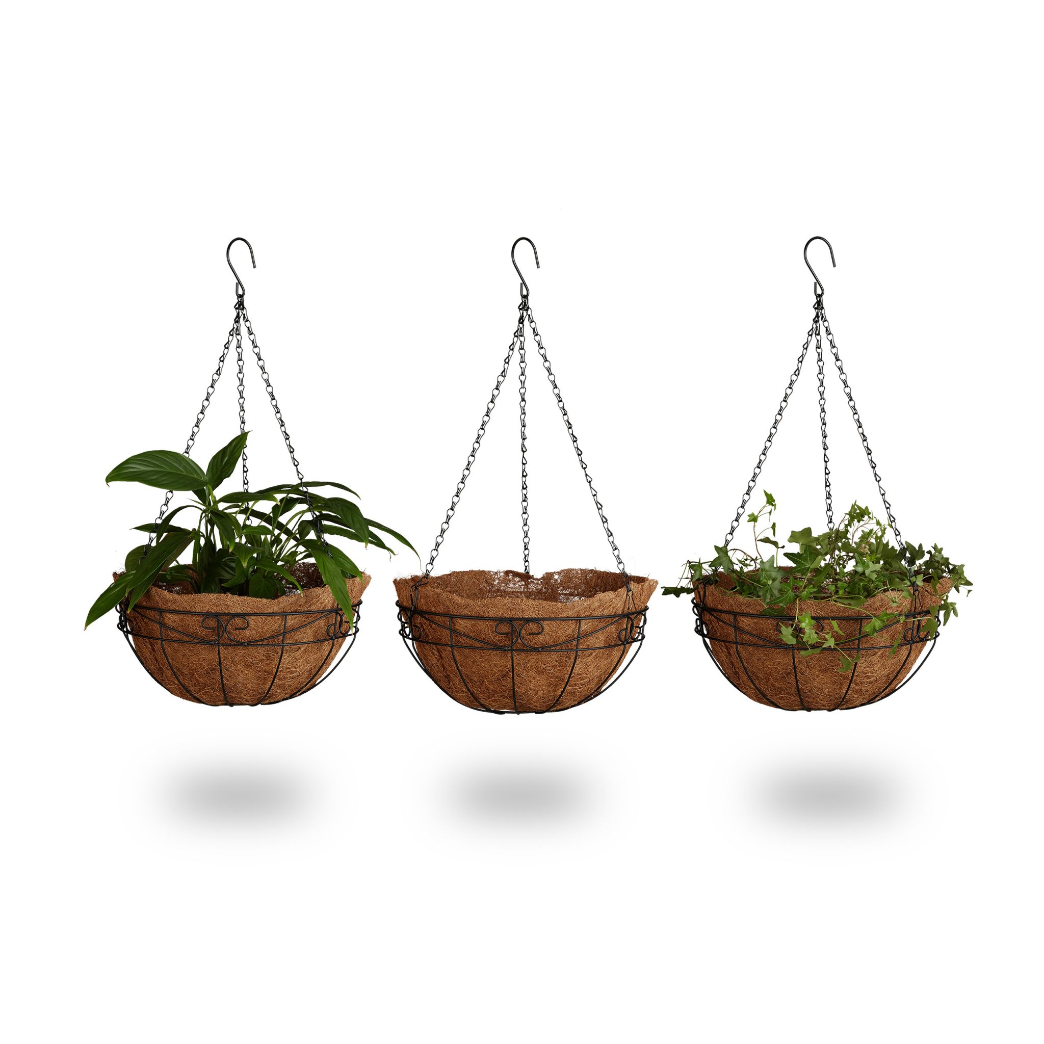 Blumenampel 3 Körbe Kokos Braun
