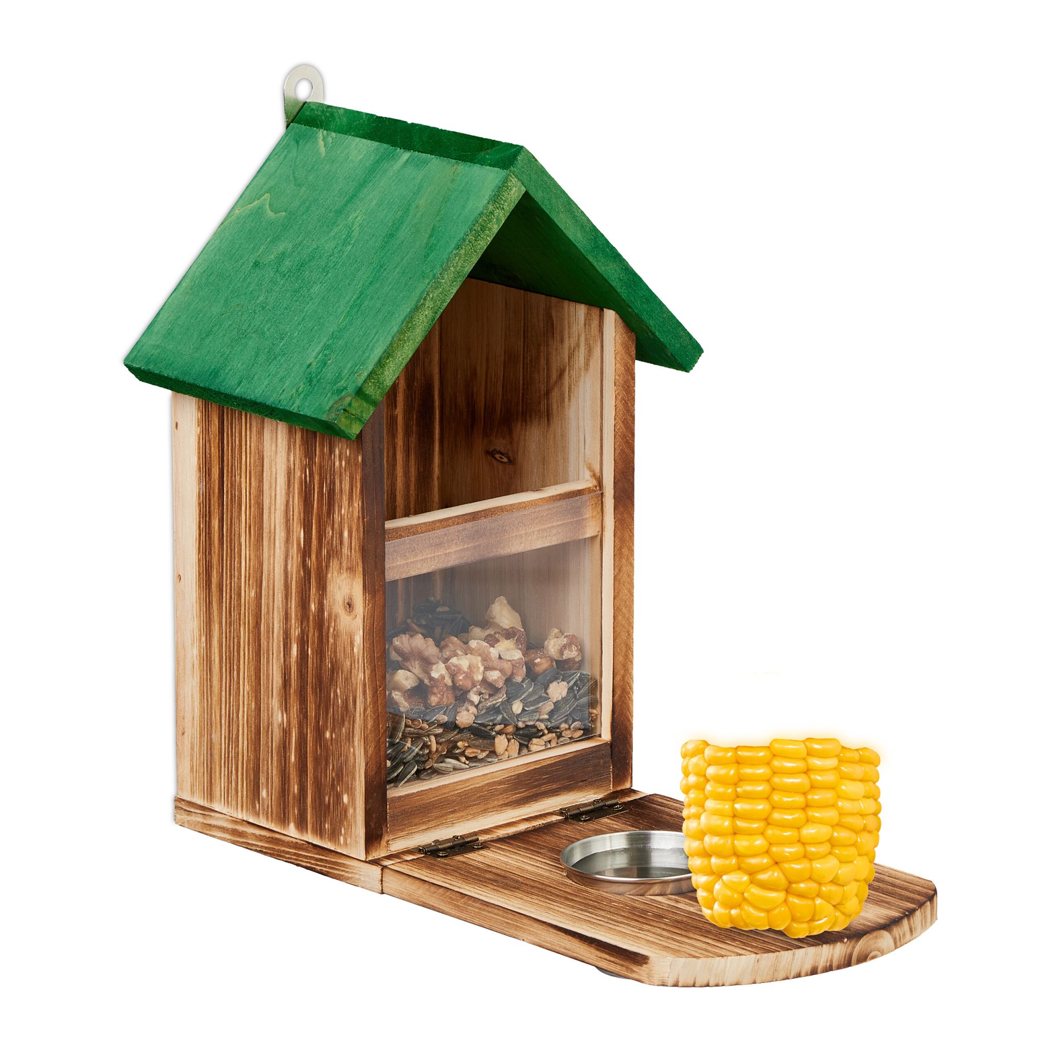 Eichhörnchen Futterhaus Holz Grün-Hellbraun-Silber