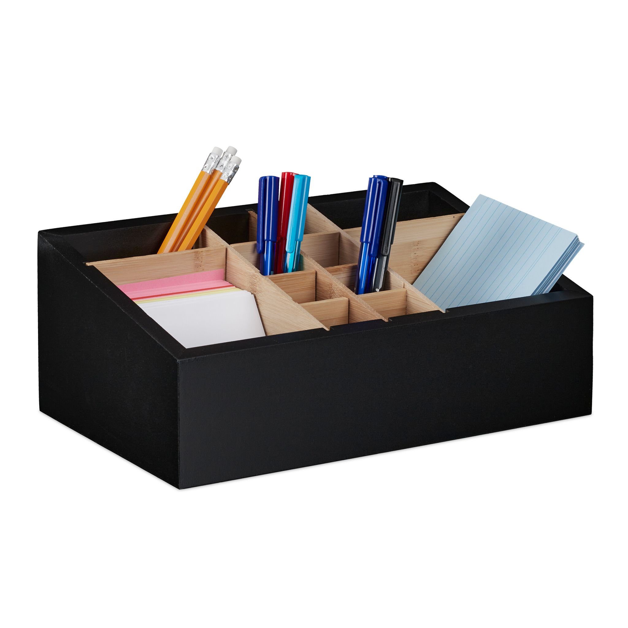 Schreibtisch Organizer 12 Fächer Hellbraun-Schwarz