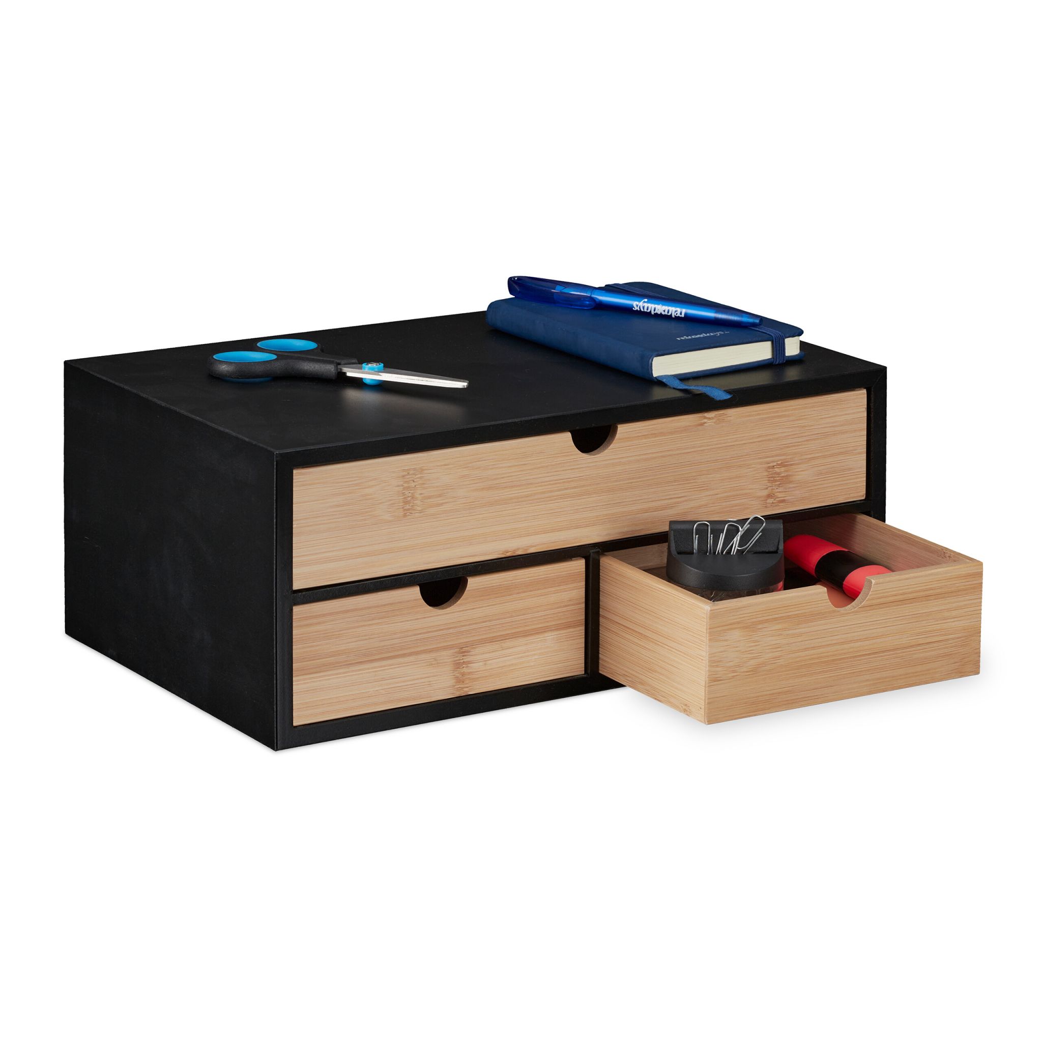 Schreibtisch Organizer mit 3 Schubladen Hellbraun-Schwarz