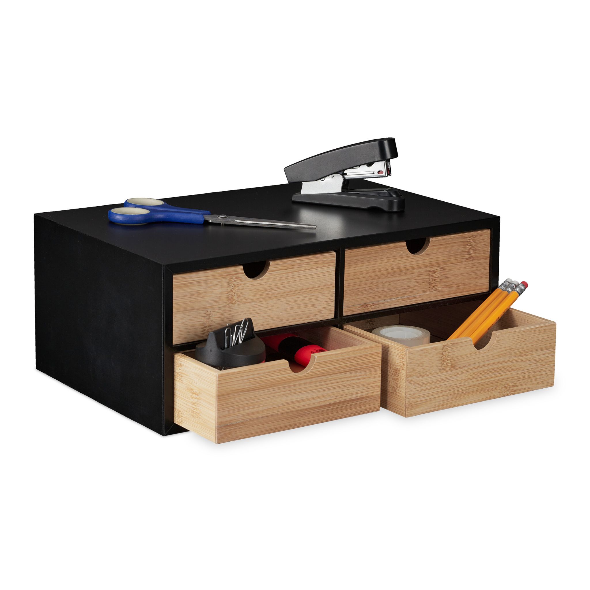 Schreibtisch Organizer mit 4 Schubladen Hellbraun-Schwarz