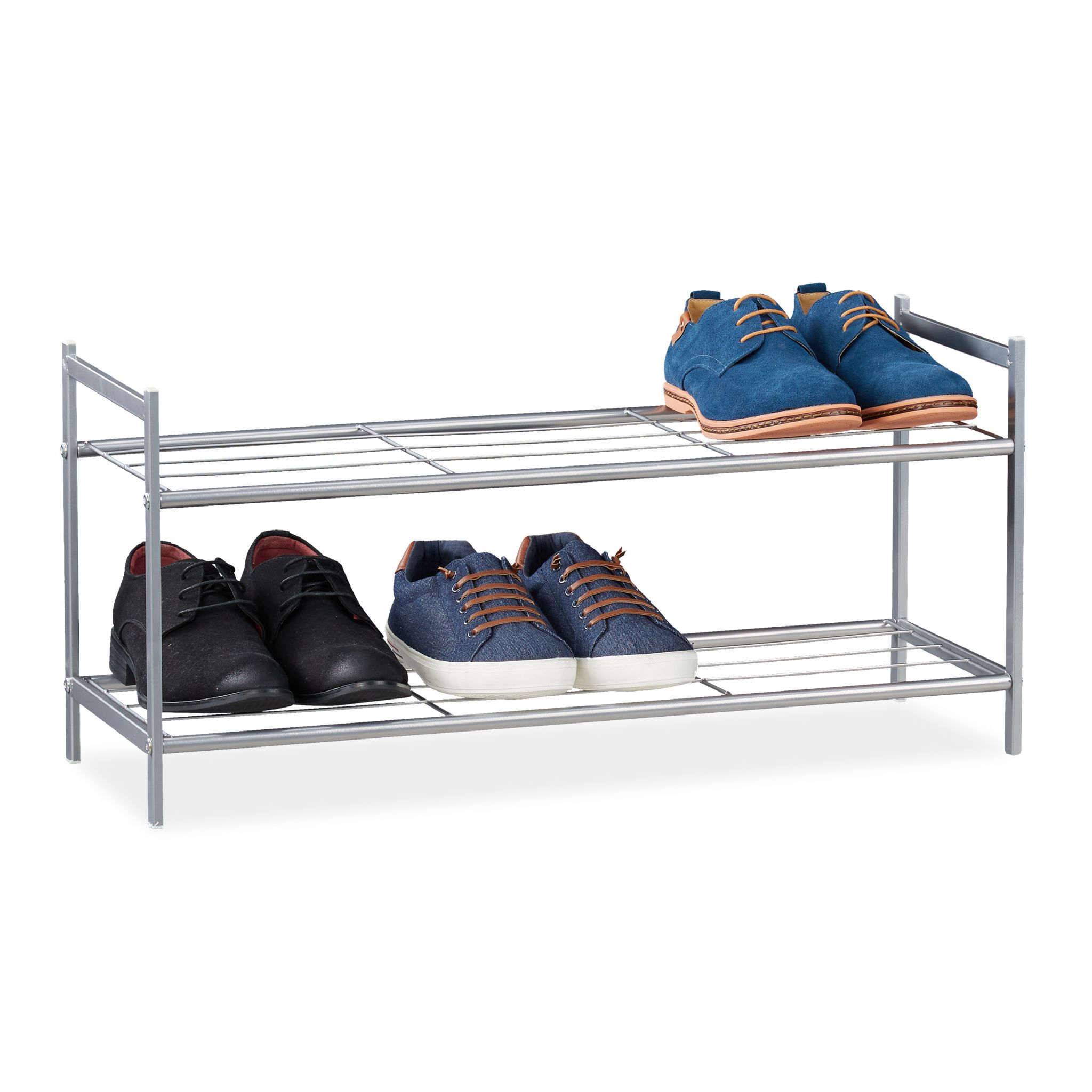 Schuhregal mit 2 Ebenen Silber