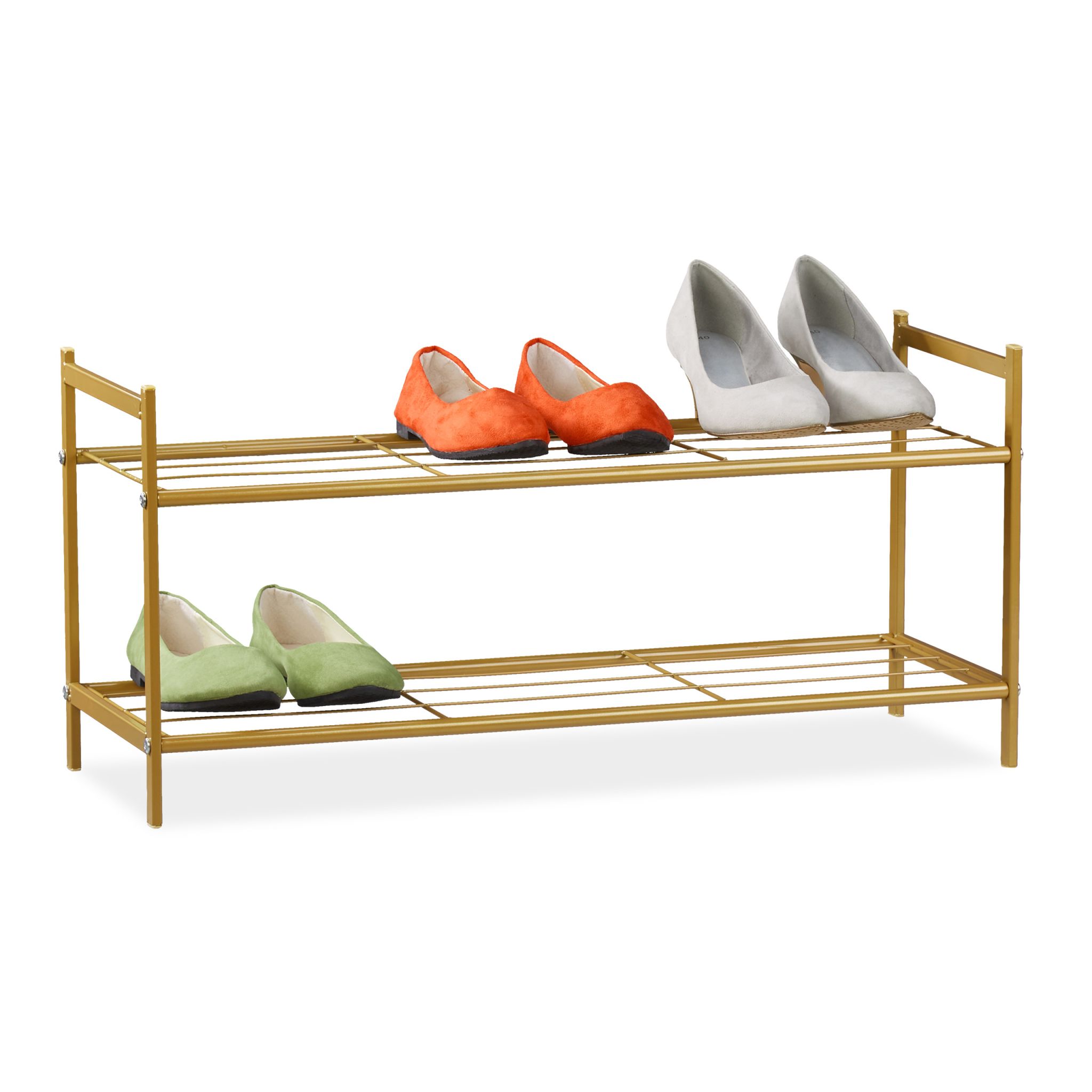 Schuhregal mit 2 Ebenen Gold