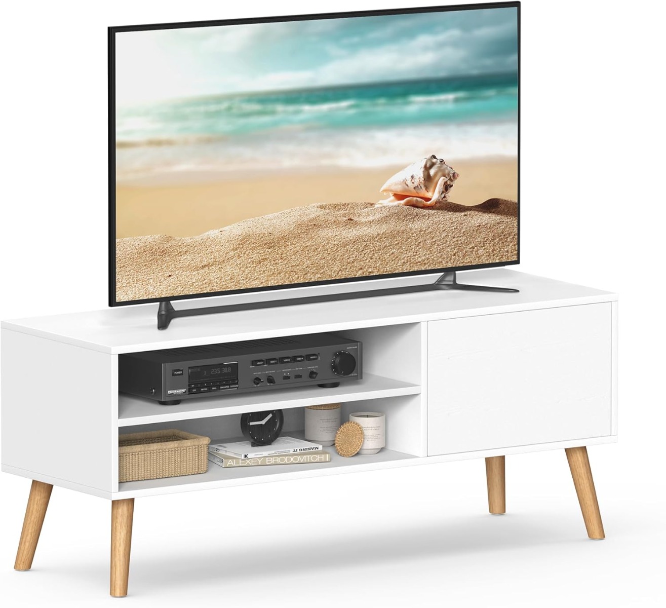 TV-Lowboard 120cm Mid-Century Weiss