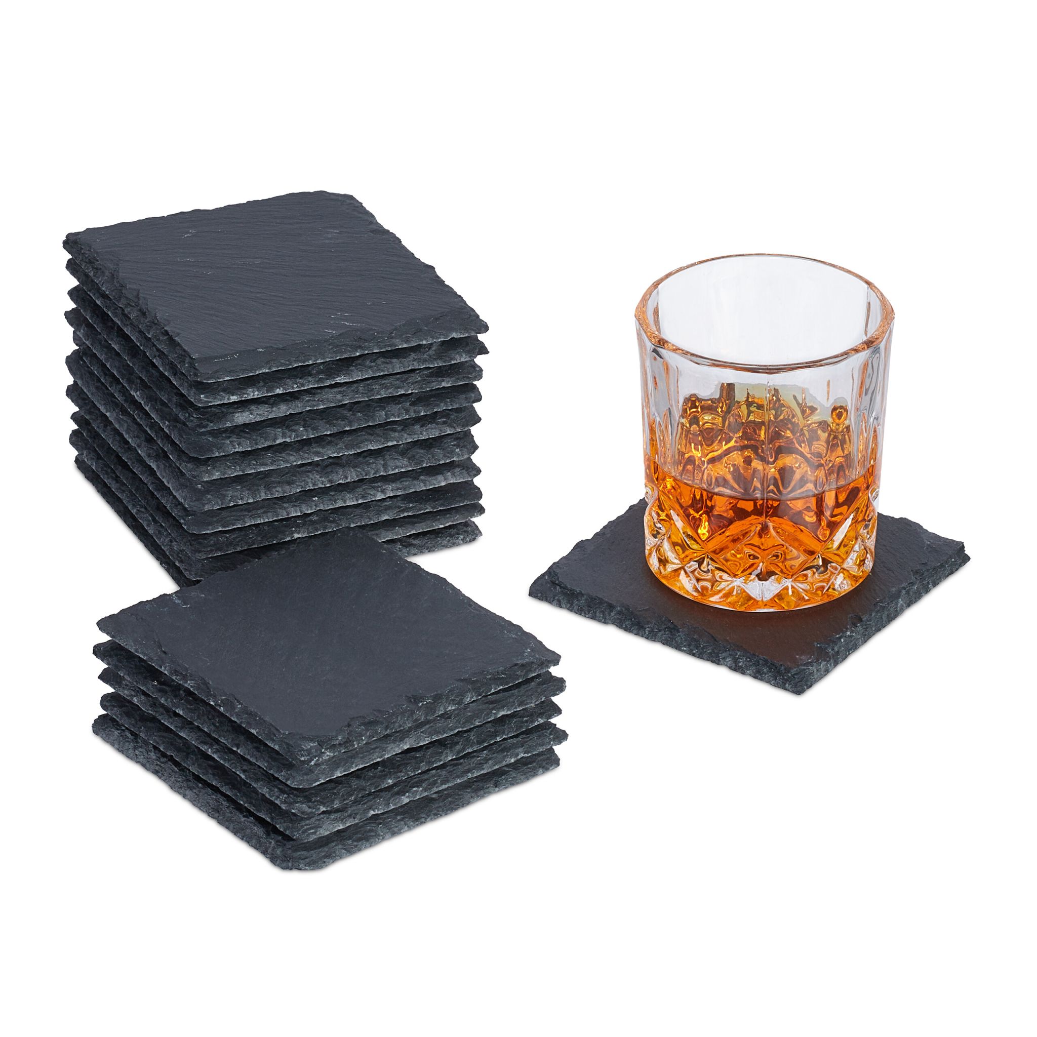 Schiefer Untersetzer 10x10cm 16er-Set Anthrazit