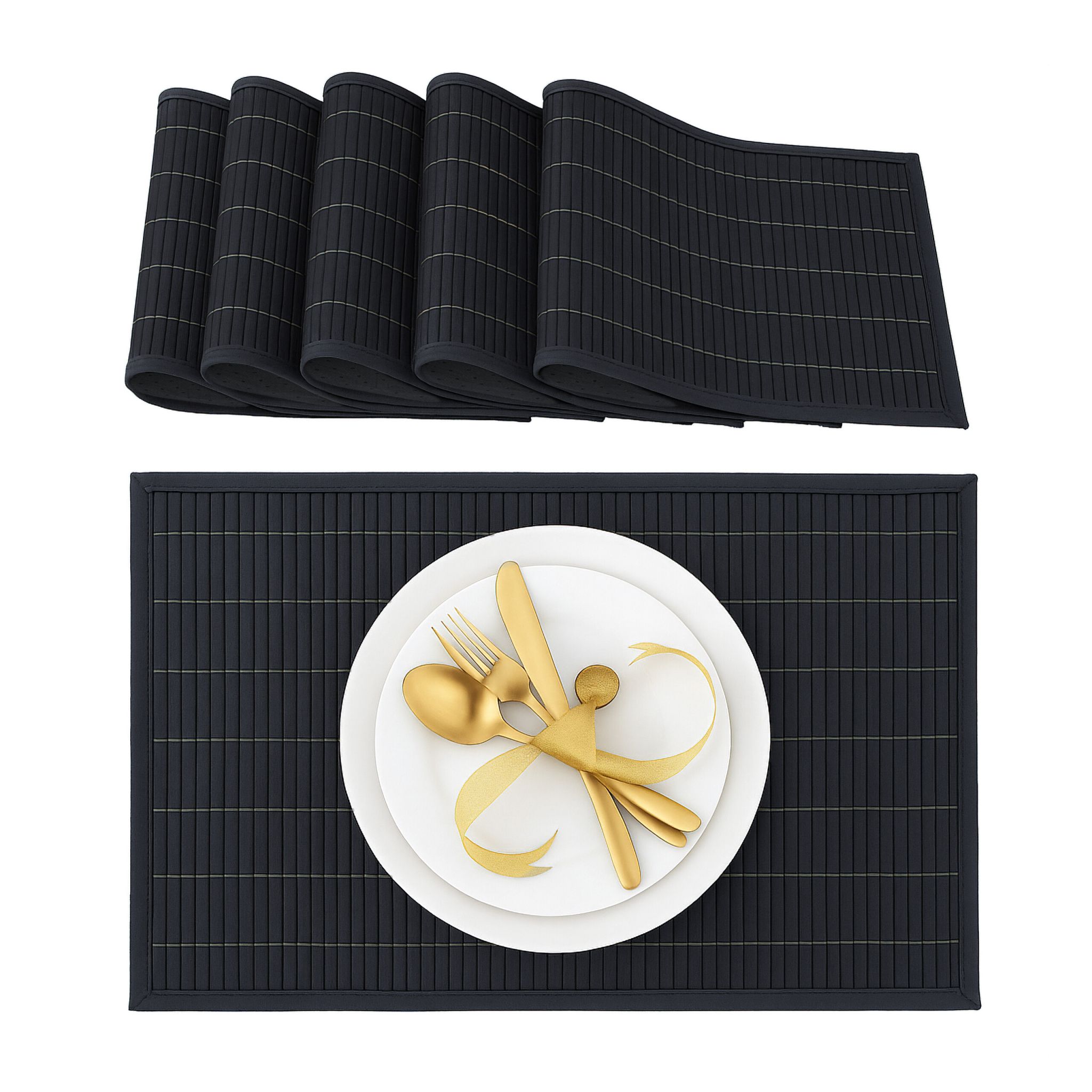 Tischset 6er-Set Bambus Schwarz