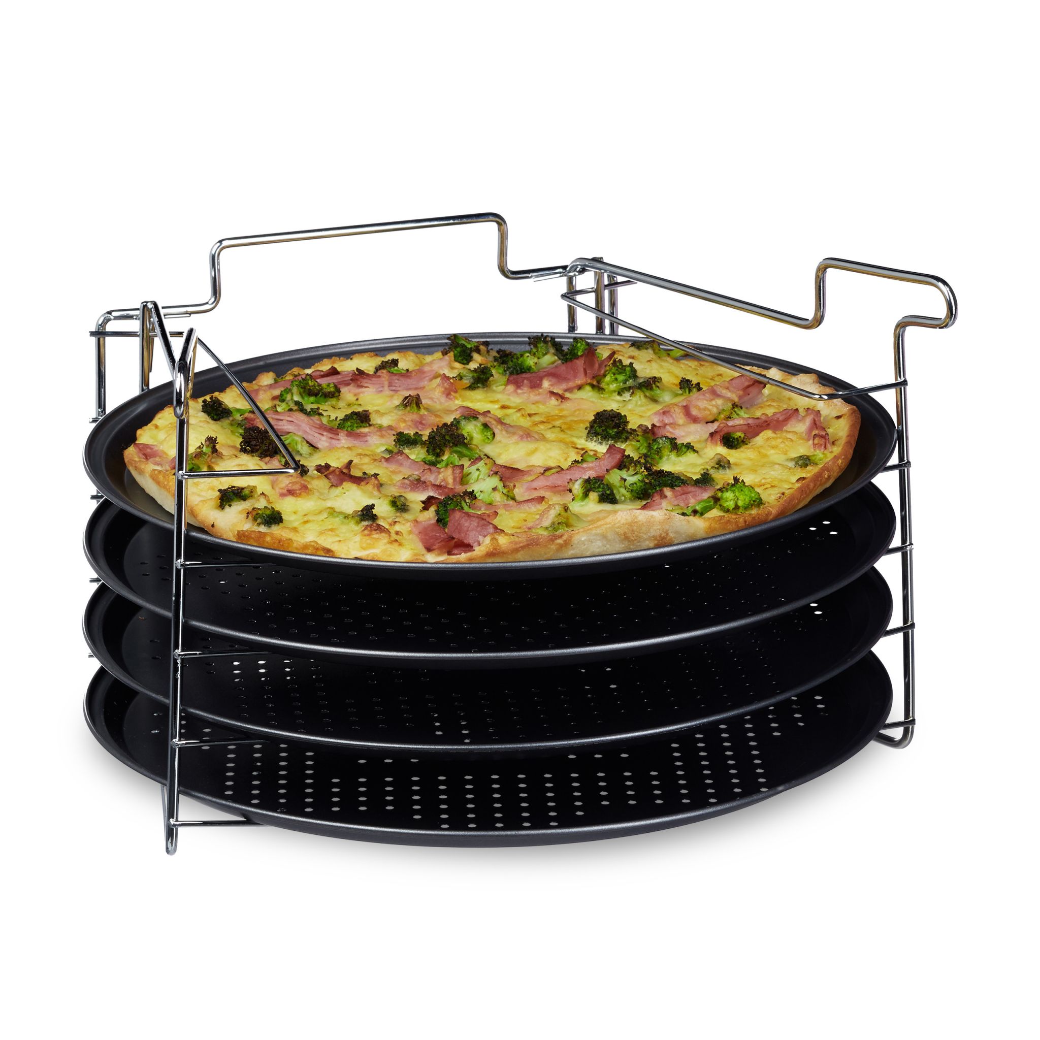 Pizzablech 4er-Set mit Ständer Anthrazit-Silber