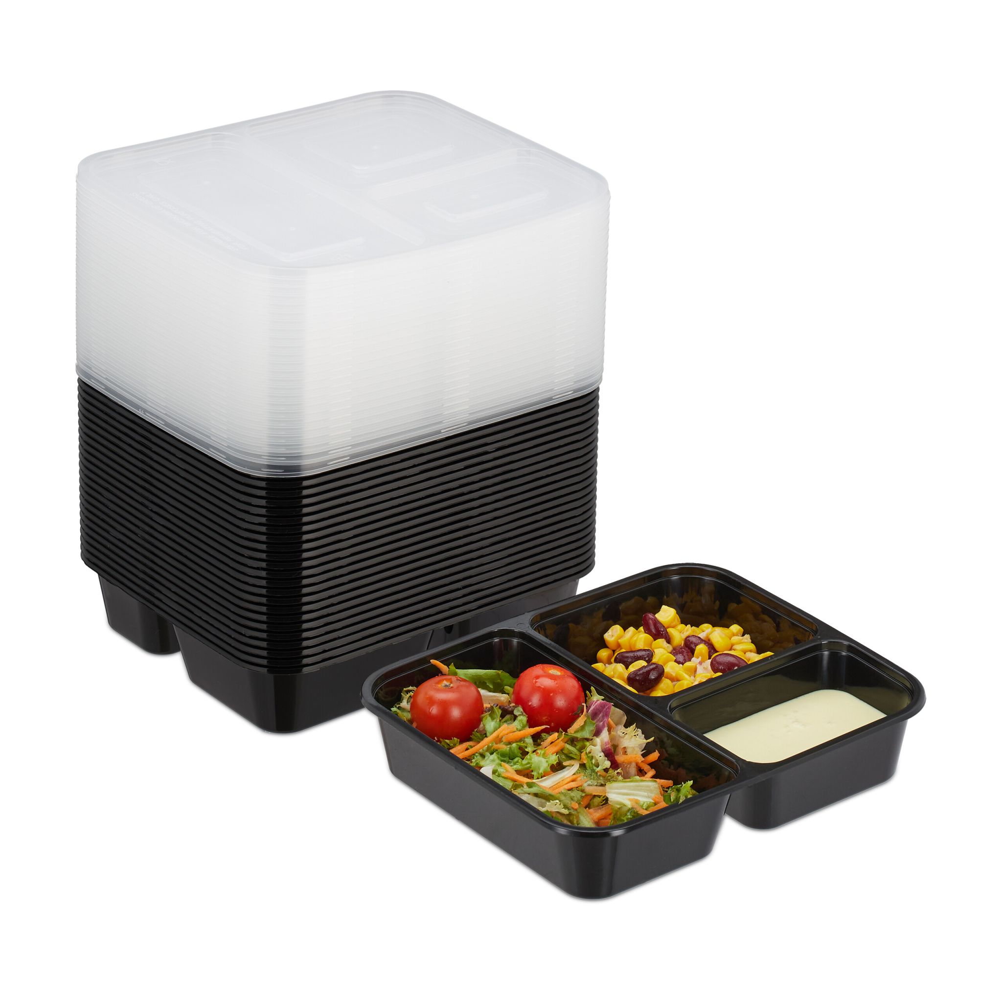 Meal Prep Boxen 3 Fächer 24er-Set Schwarz-Transparent