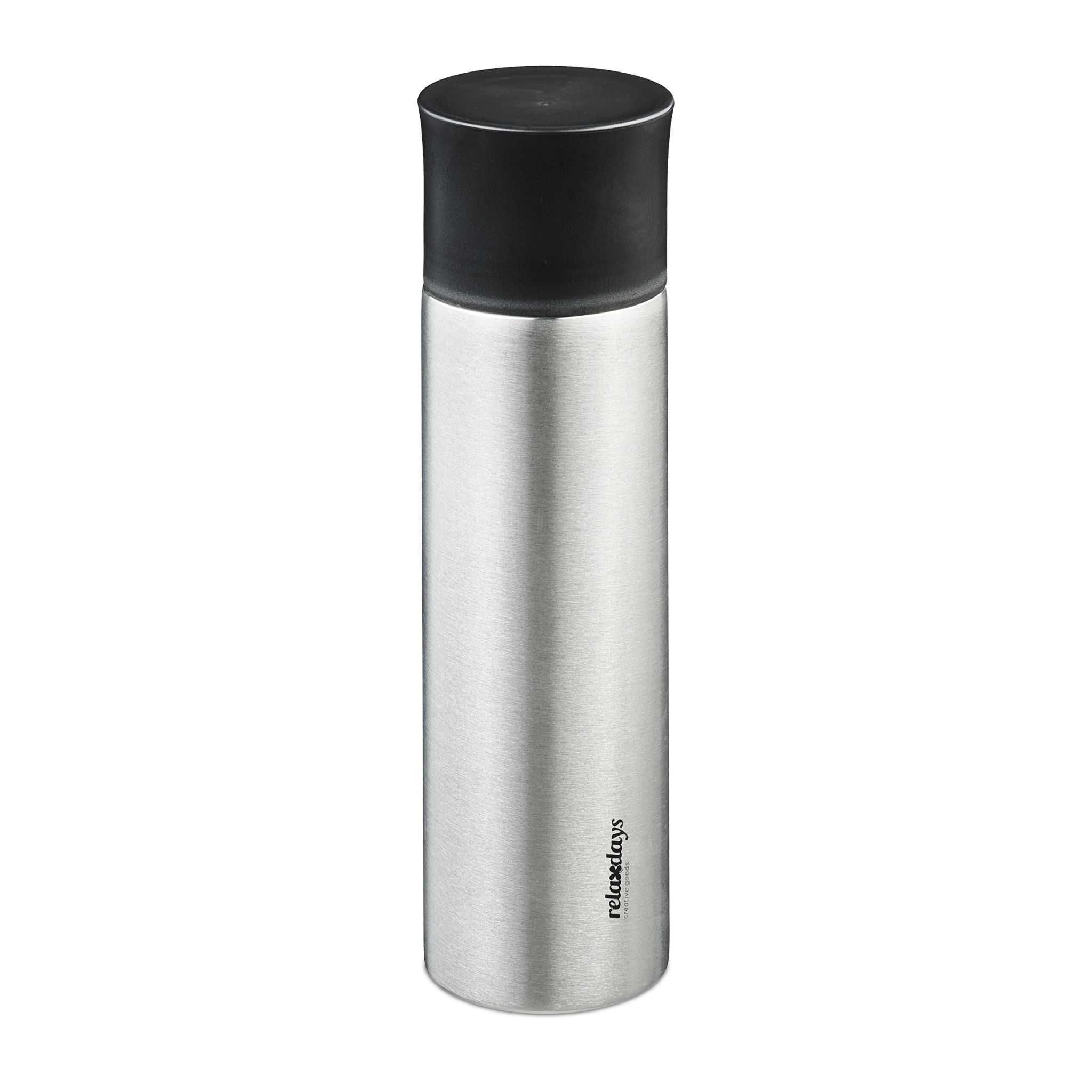 Trinkflasche Edelstahl 750ml mit Becher Schwarz-Silber