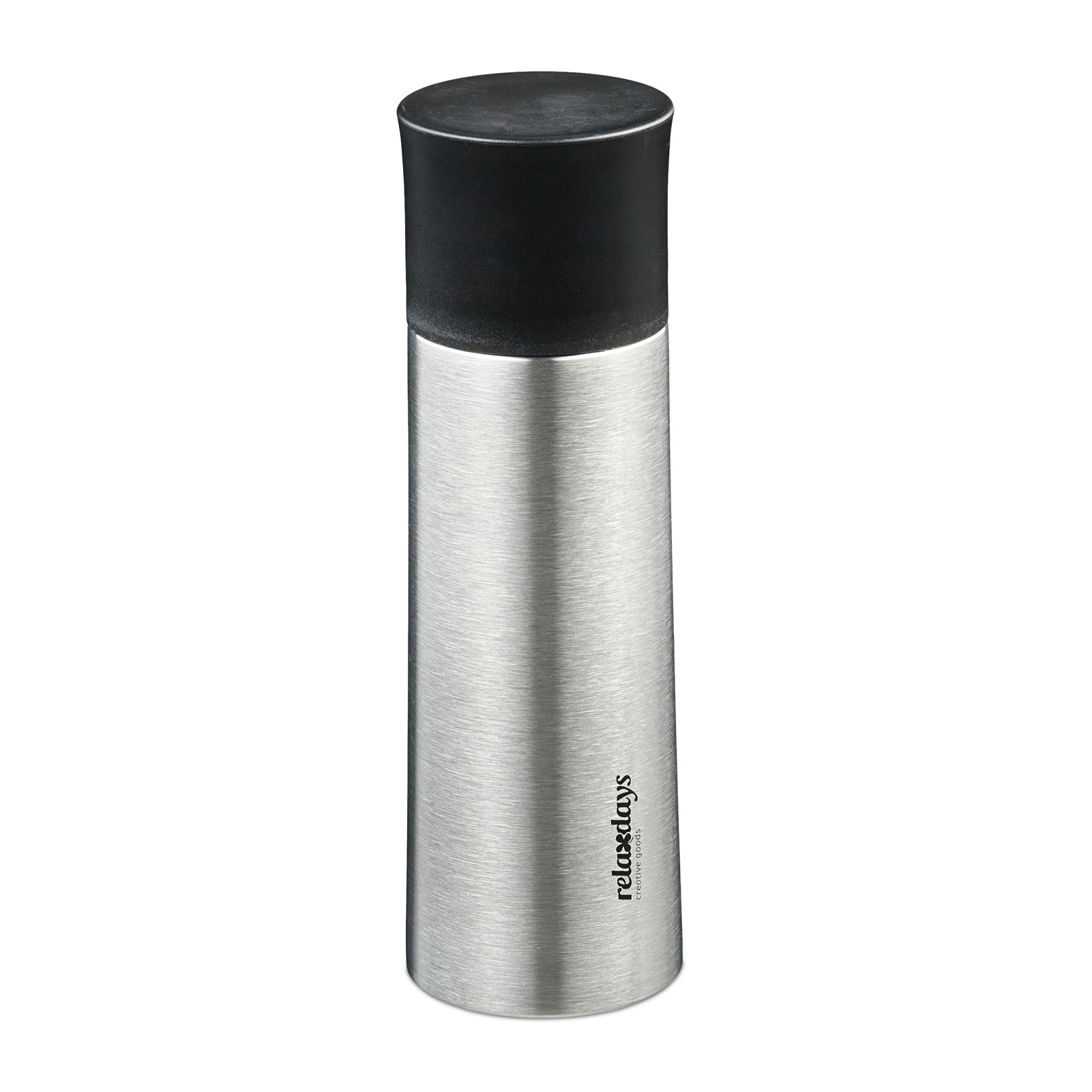 Trinkflasche Edelstahl 400ml mit Becher Schwarz-Silber