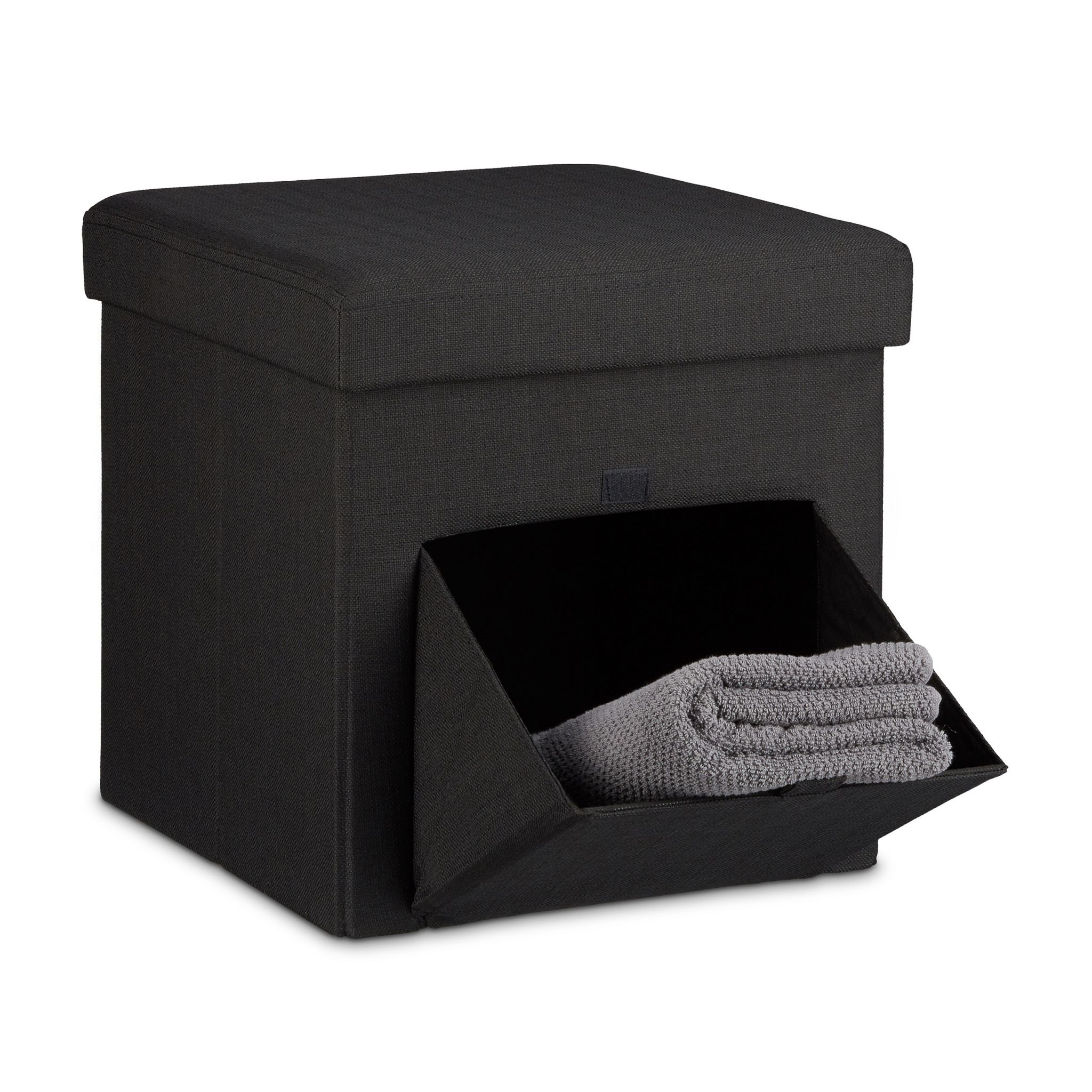 Faltbarer Sitzhocker mit Klappe Schwarz