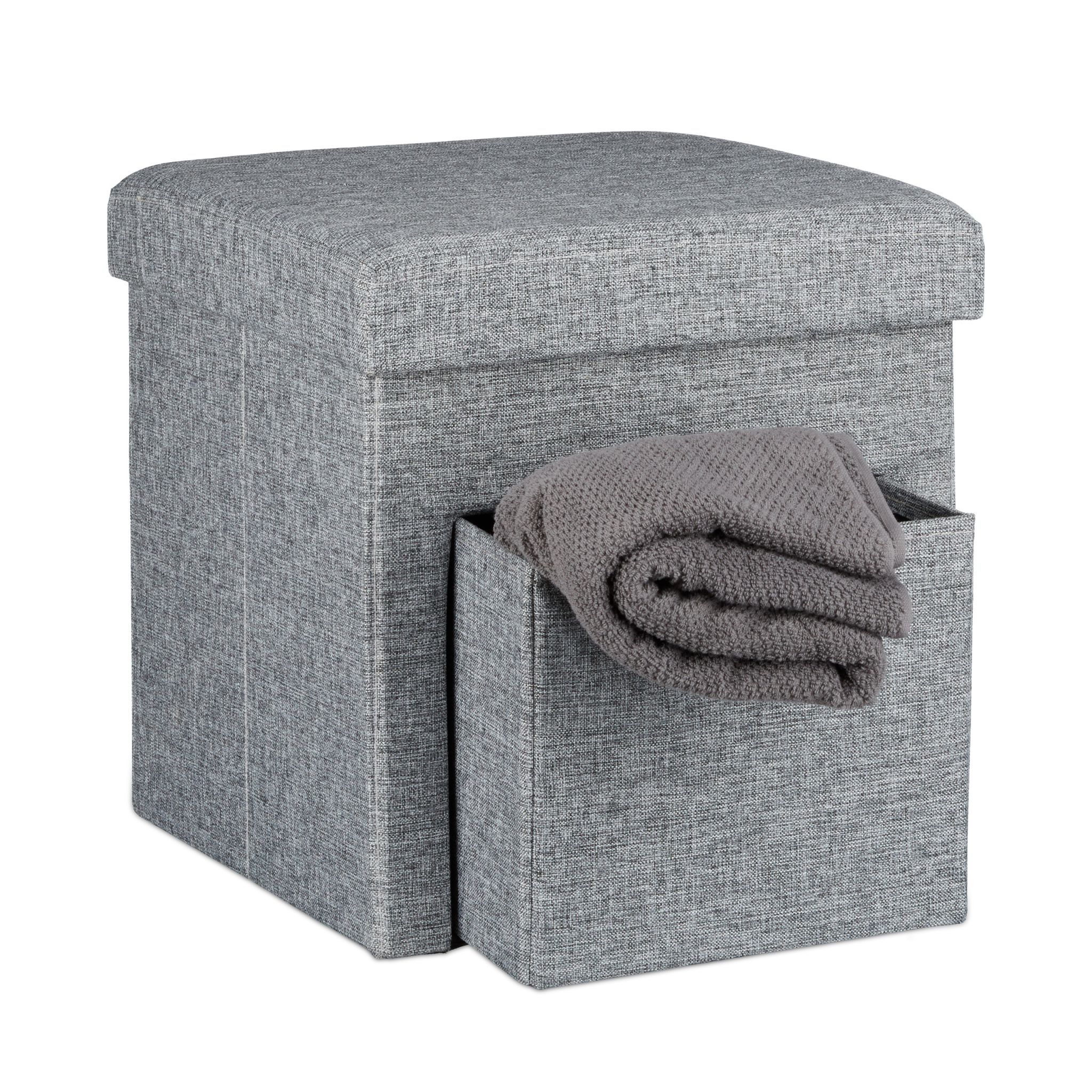 Faltbarer Sitzhocker Leinen mit Fach Grau