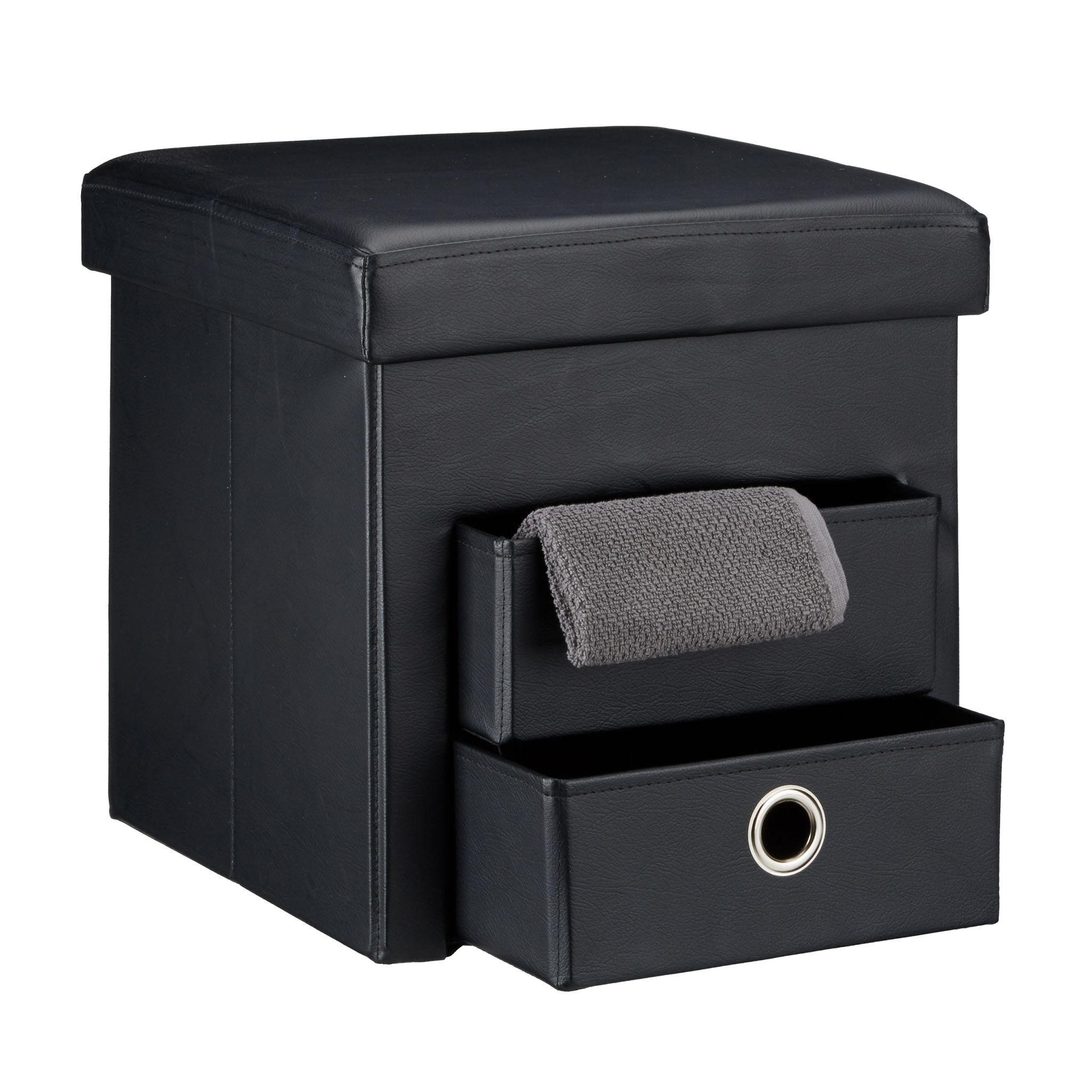 Sitzhocker Kunstleder mit 2 Fächern Schwarz-Silber