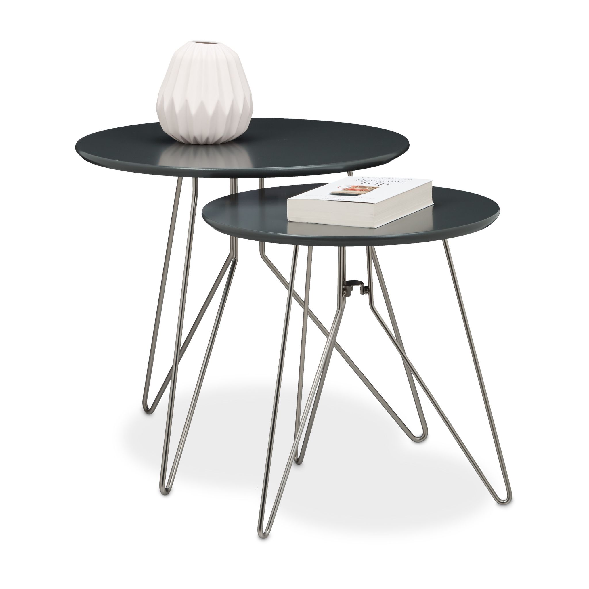 Beistelltisch 2er-Set 3 Metallbeine Anthrazit-Silber