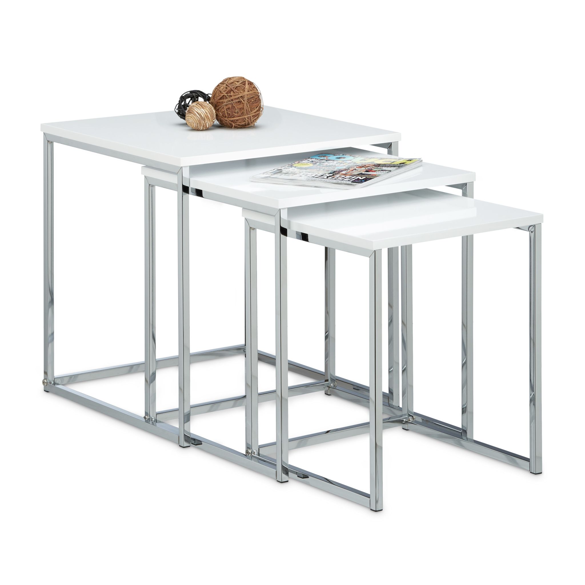 Beistelltische 3er-Set Metallbeine Weiss-Silber