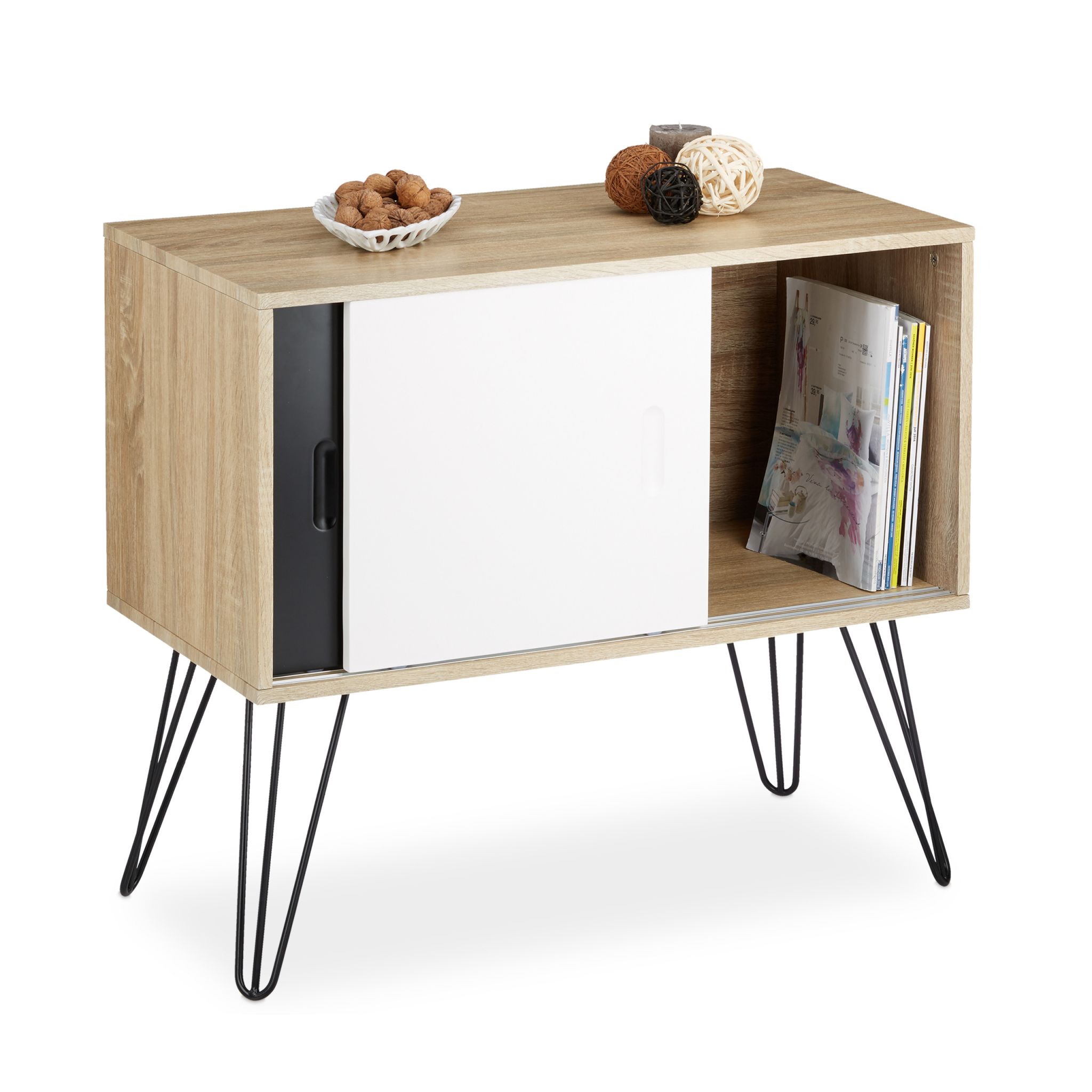 Sideboard Retro Weiss-Hellbraun-Schwarz