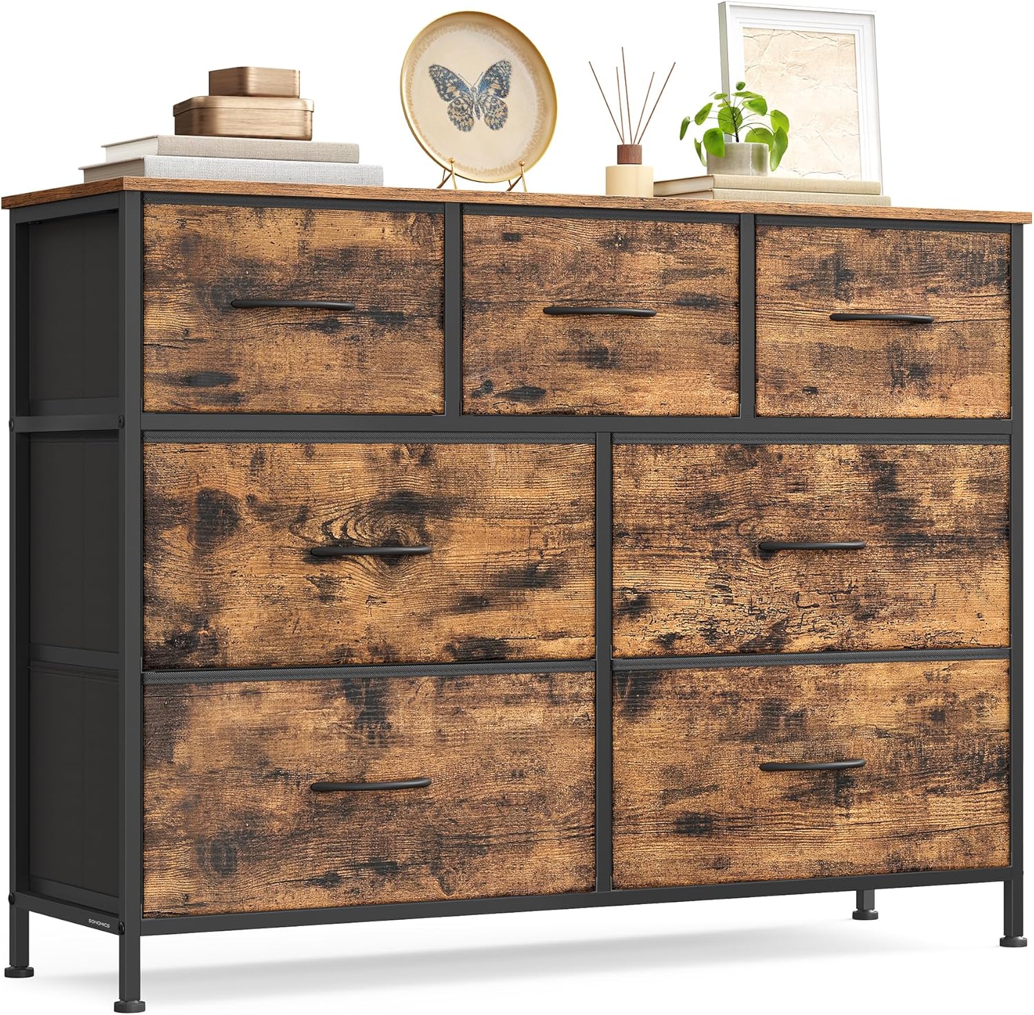 Kommode 7 Schubladen Stoff Schlafzimmer Vintage Braun