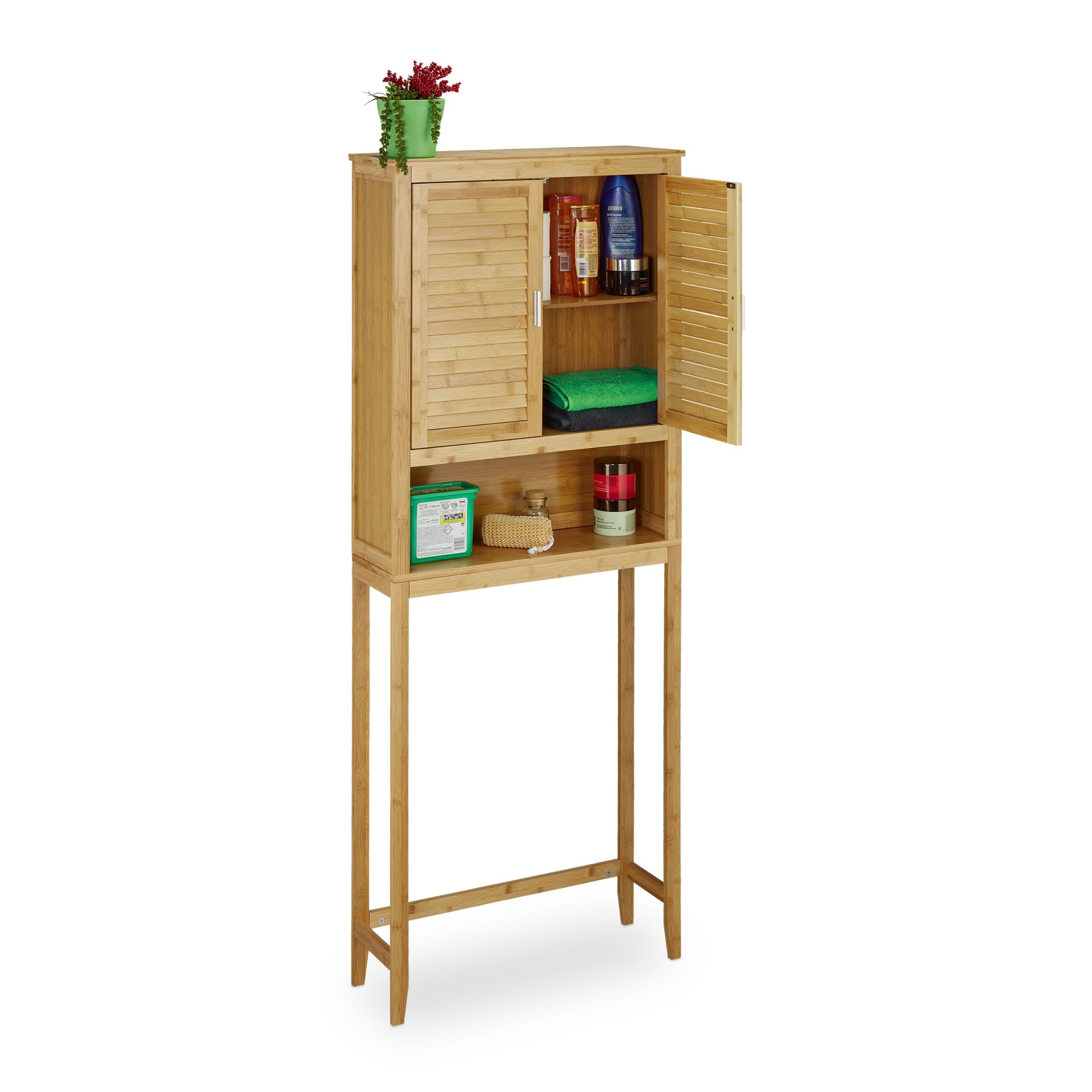 Waschmaschinenschrank LAMELL Bambus Hellbraun-Silber