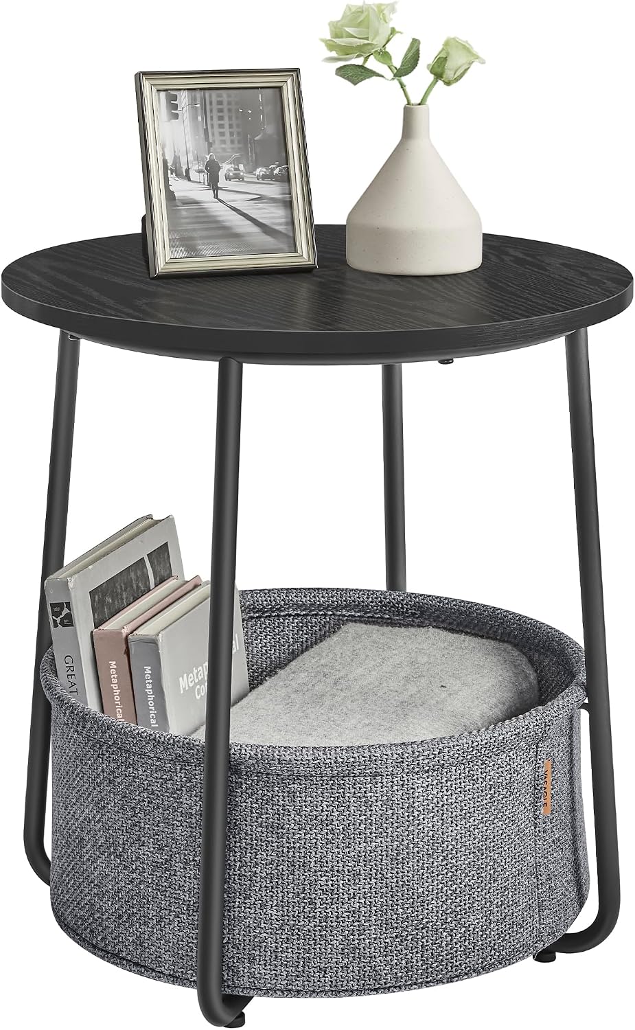 Beistelltisch mit Stauraum, ebenholzschwarz-schiefergrau