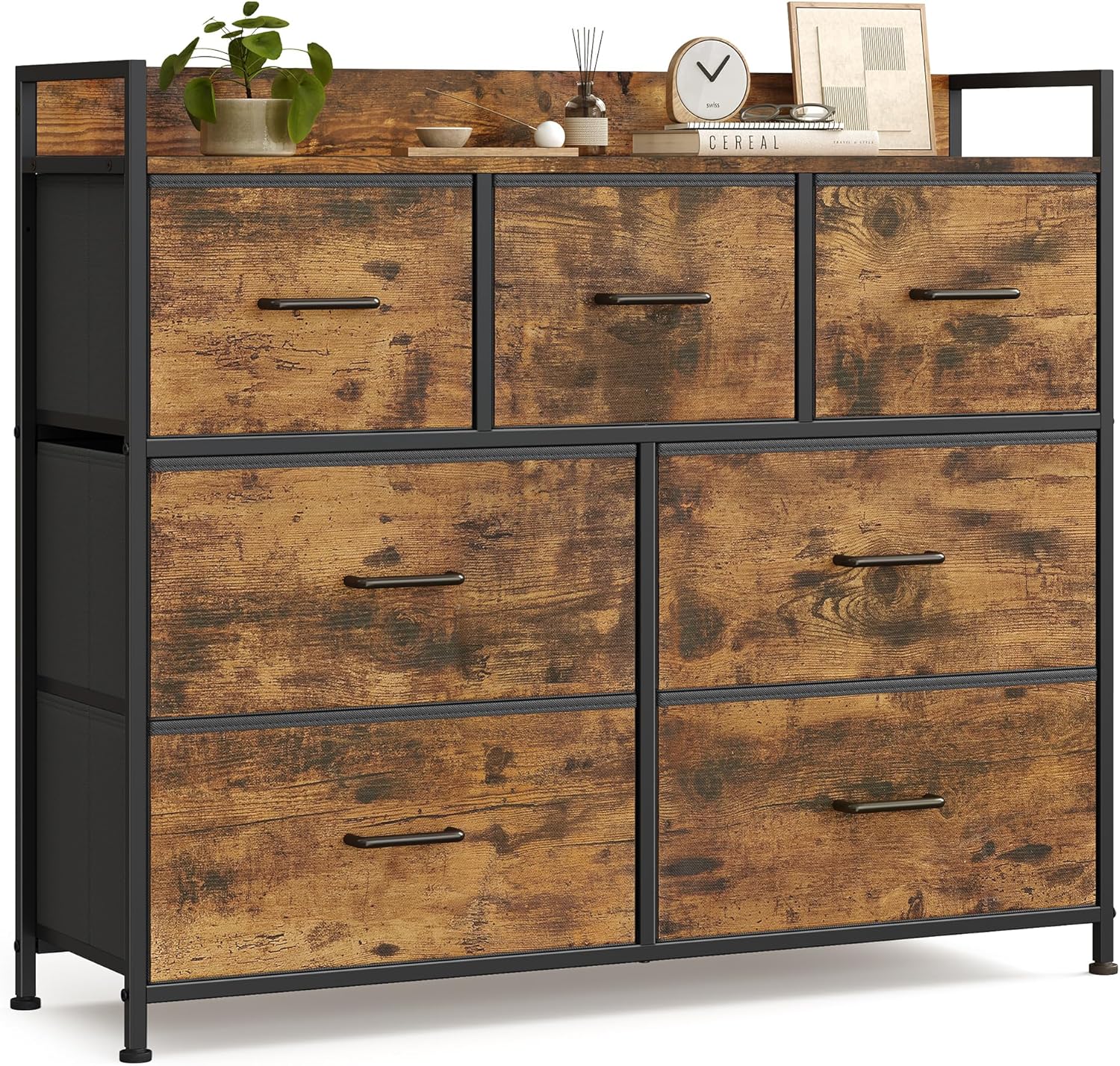 Kommode Stoffschubladen Metallgestell Vintagebraun Schwarz