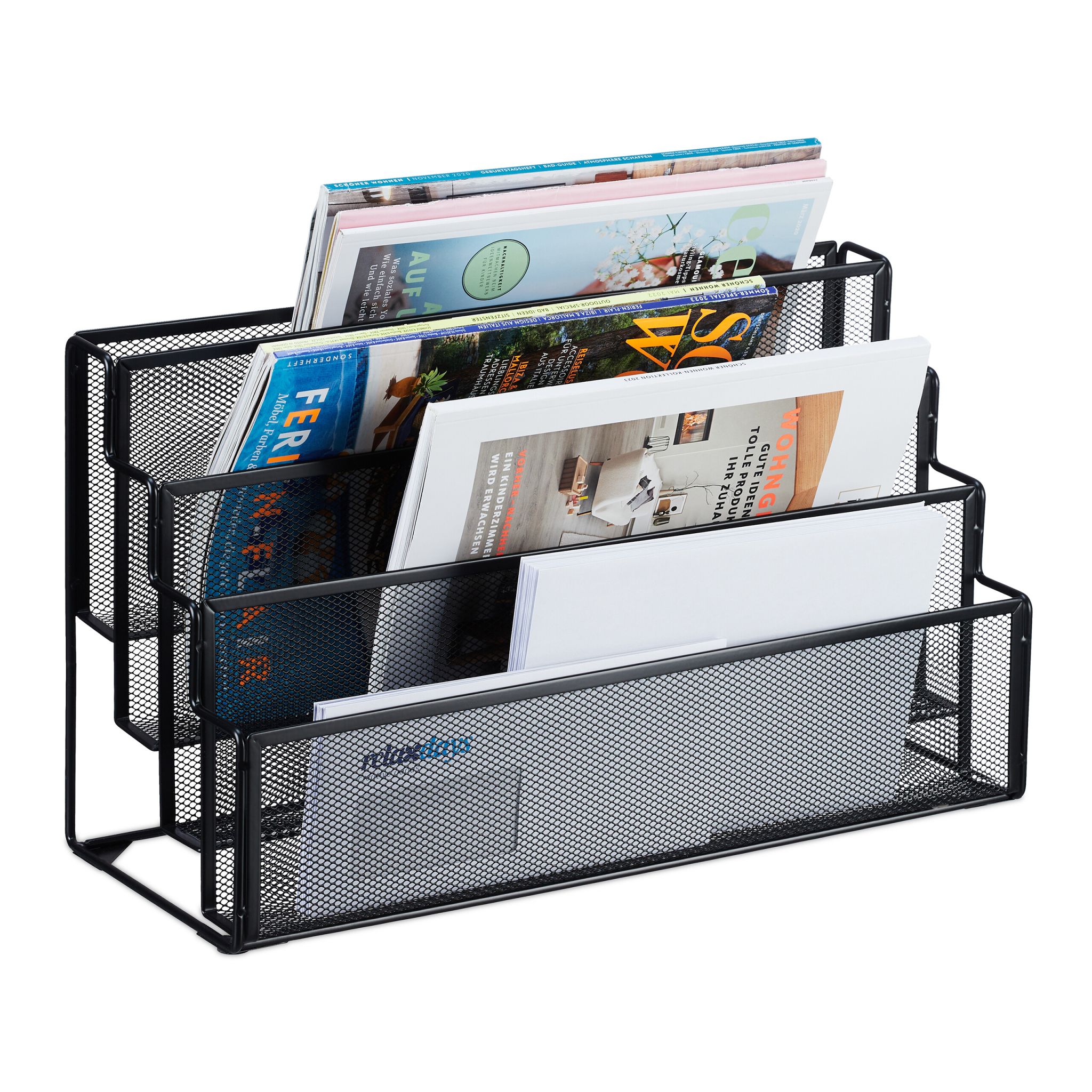 Zeitschriftenhalter Metall 4 Fächer Schwarz