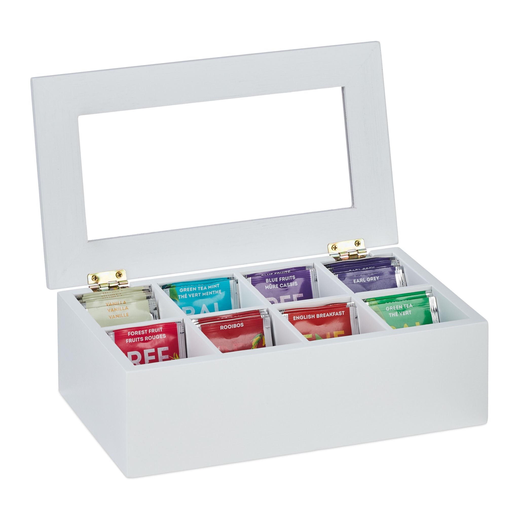 Teebox mit 8 Fächern Weiss-Transparent
