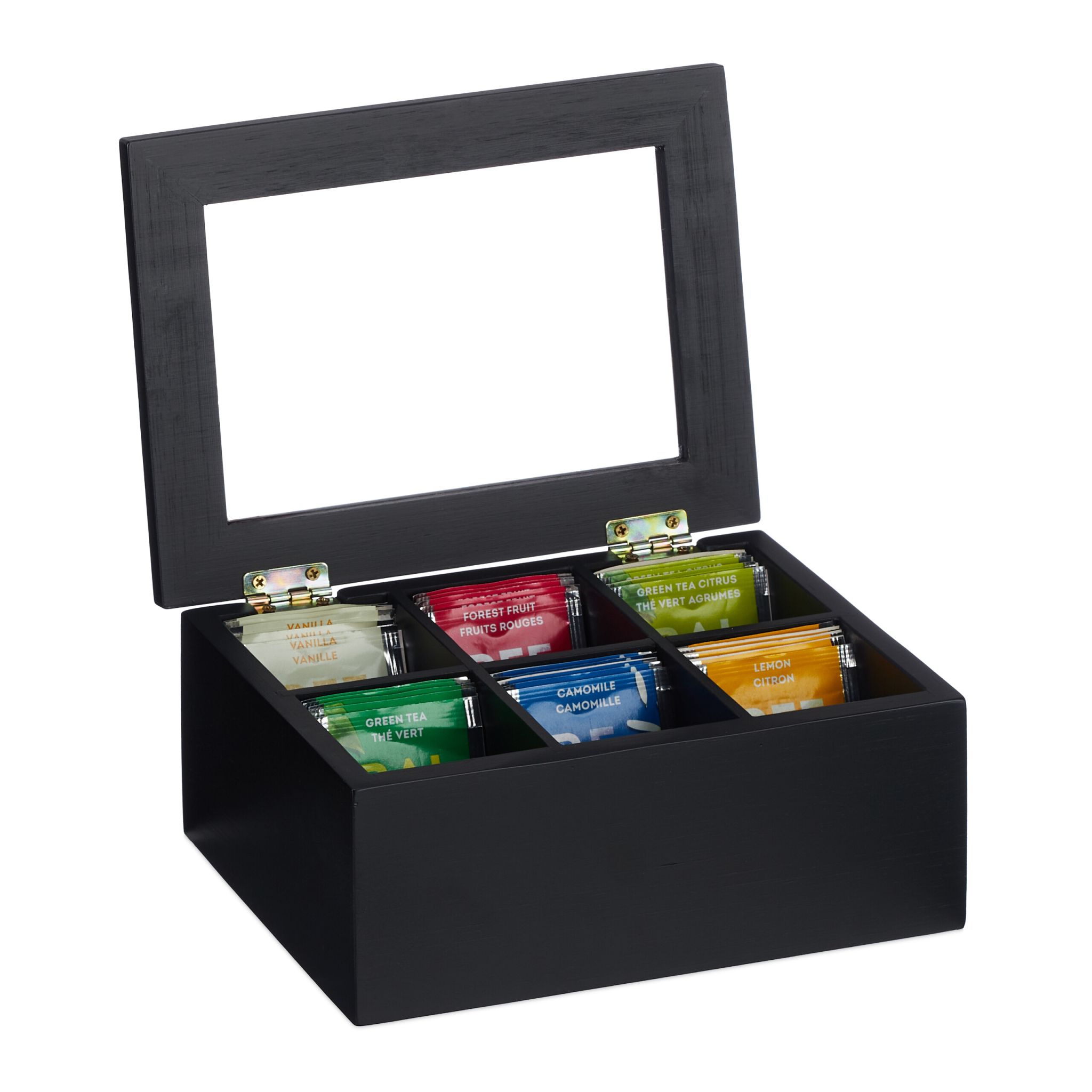 Teebox mit 6 Fächern Schwarz-Transparent