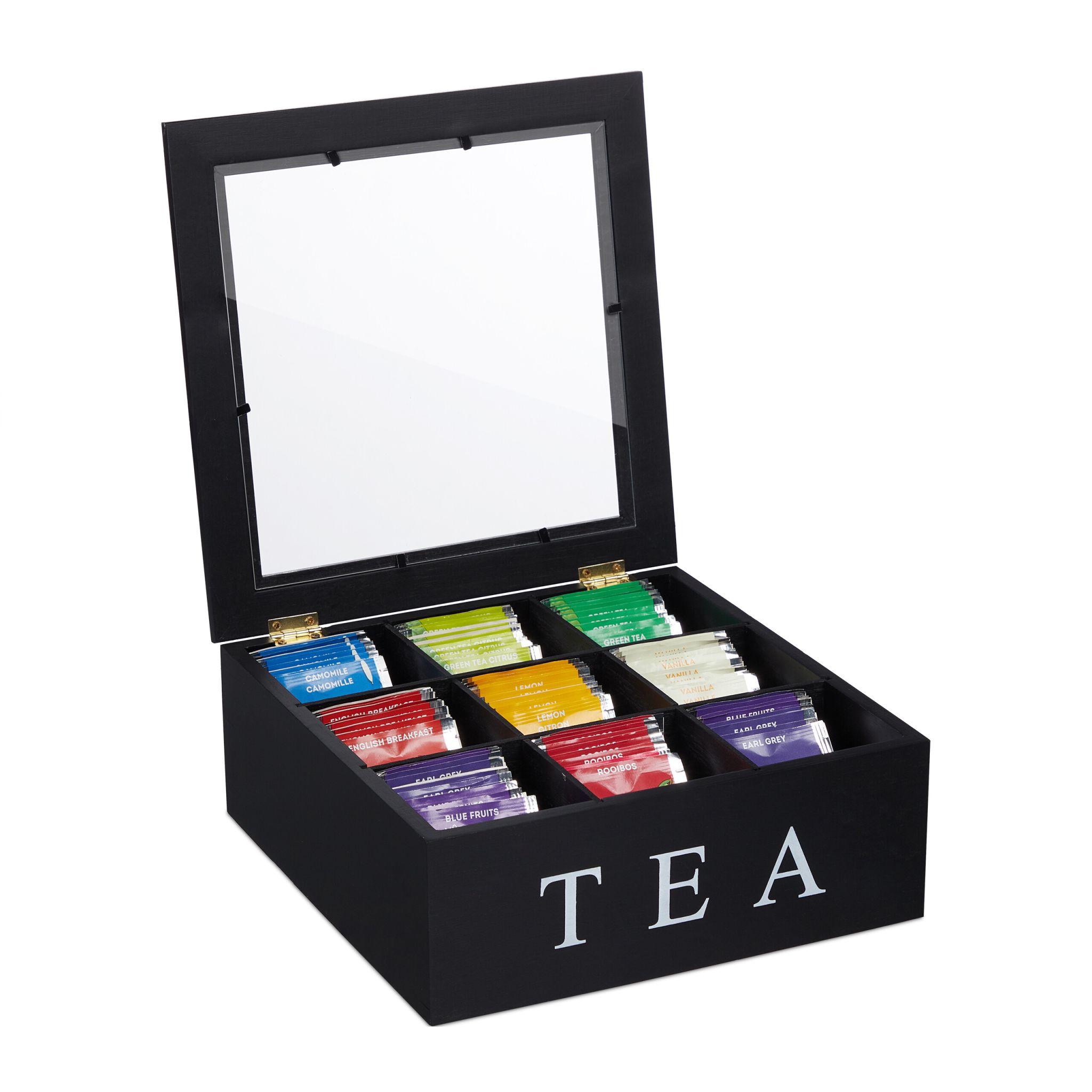 Teebox mit 9 Fächern Weiss-Schwarz